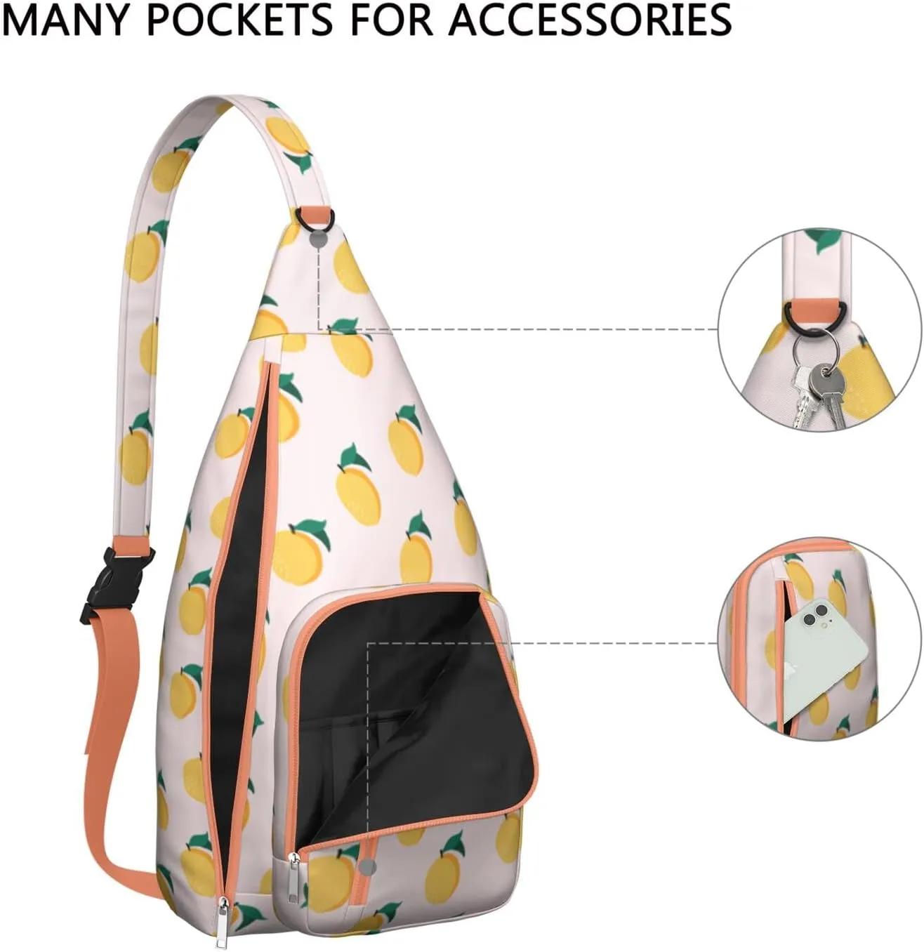 Shoulder Sling Crossbody Casual Chest Bag For Travel Sports Running,Backpack for Men & Women Lightweight Sports BagCrossbody Concealed Carry,Lemon Shoulder Bag Waterproof Chest Bag