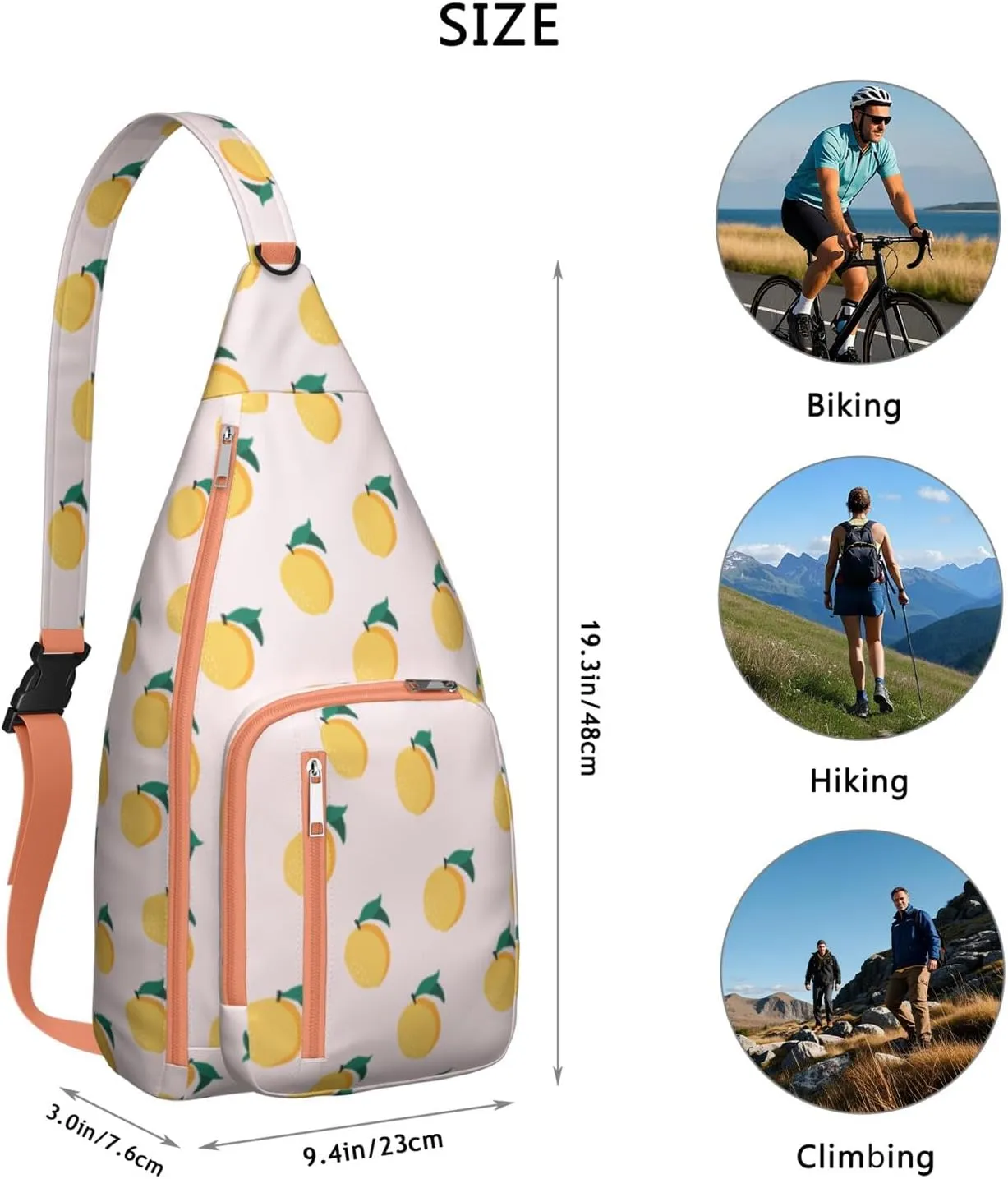 Shoulder Sling Crossbody Casual Chest Bag For Travel Sports Running,Backpack for Men & Women Lightweight Sports BagCrossbody Concealed Carry,Lemon Shoulder Bag Waterproof Chest Bag