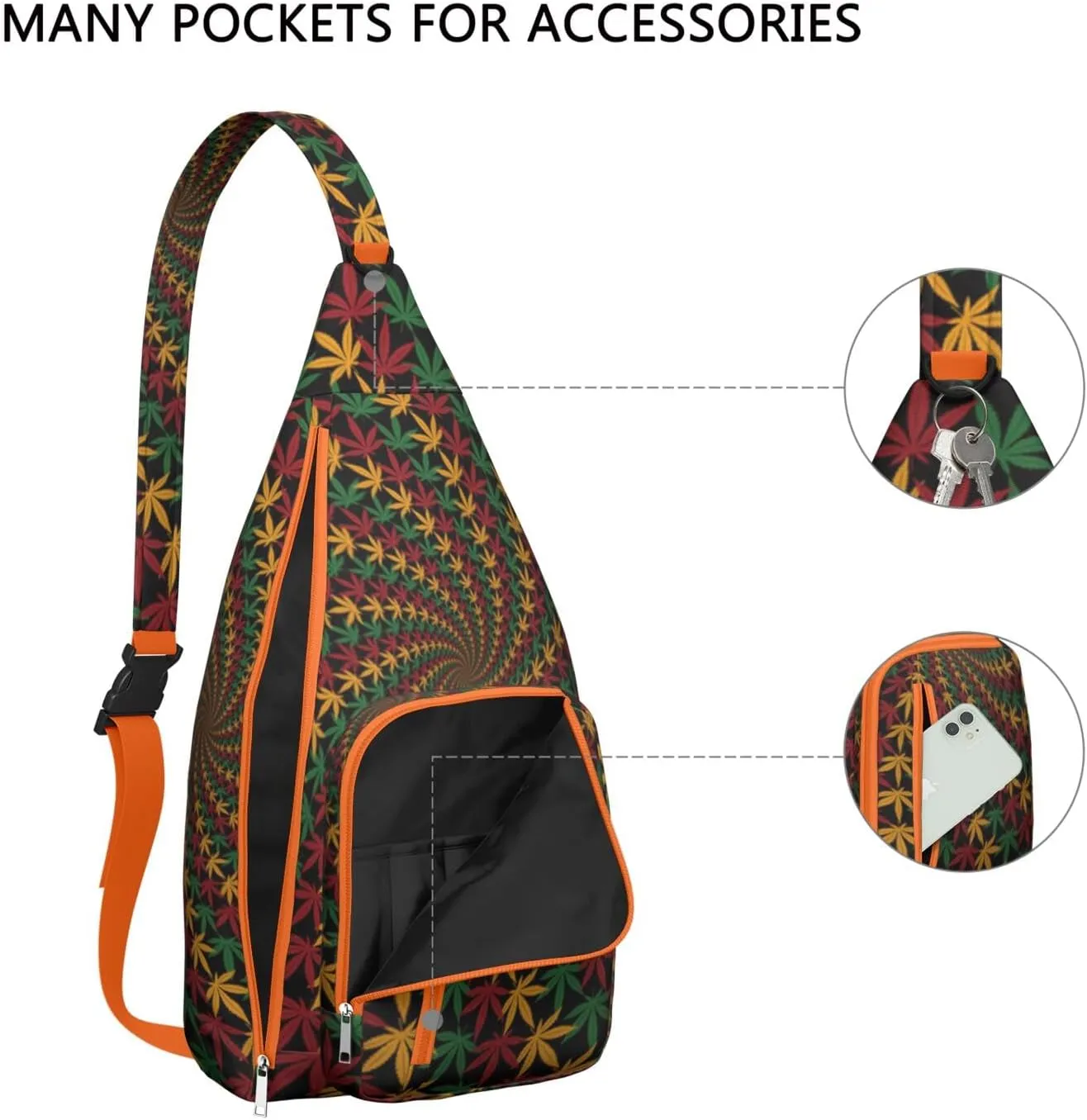 Shoulder Sling Crossbody Casual Chest Bag For Travel Sports Running,Backpack for Men & Women Lightweight Sports BagCrossbody Concealed Carry,Marijuana Leaf Shoulder Bag Waterproof Chest Bag