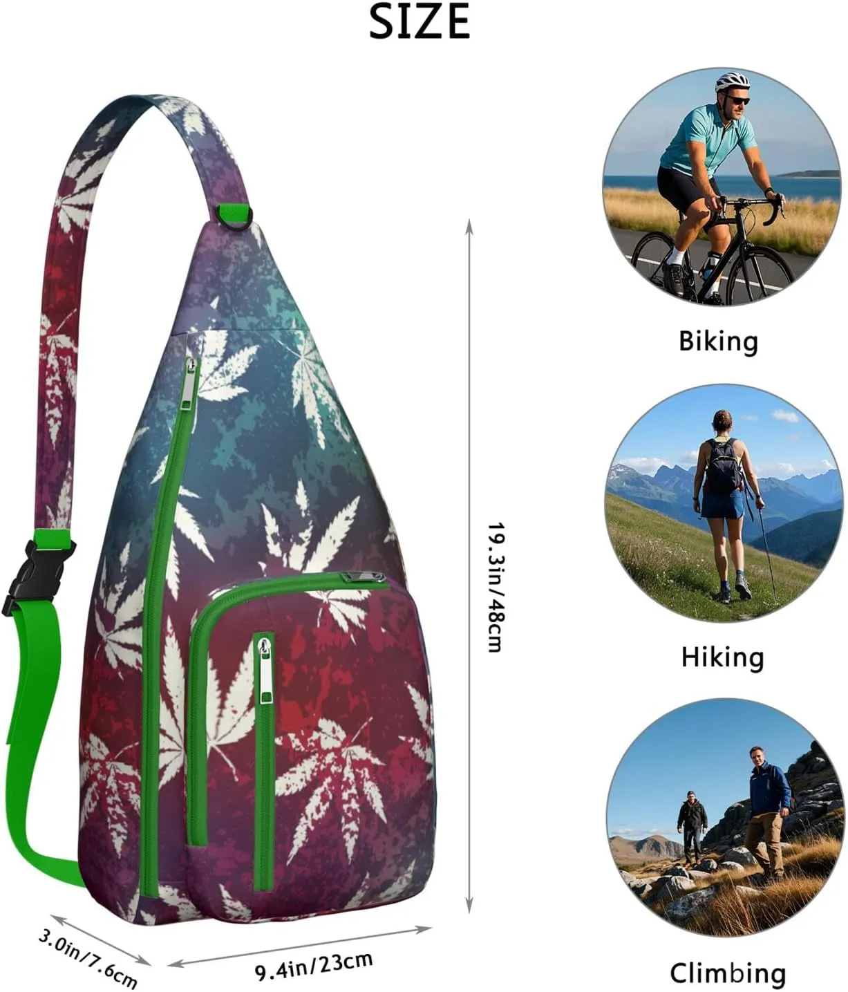 Shoulder Sling Crossbody Casual Chest Bag For Travel Sports Running,Backpack for Men & Women Lightweight Sports BagCrossbody Concealed Carry,Marijuana Leaf Shoulder Bag Waterproof Chest Bag