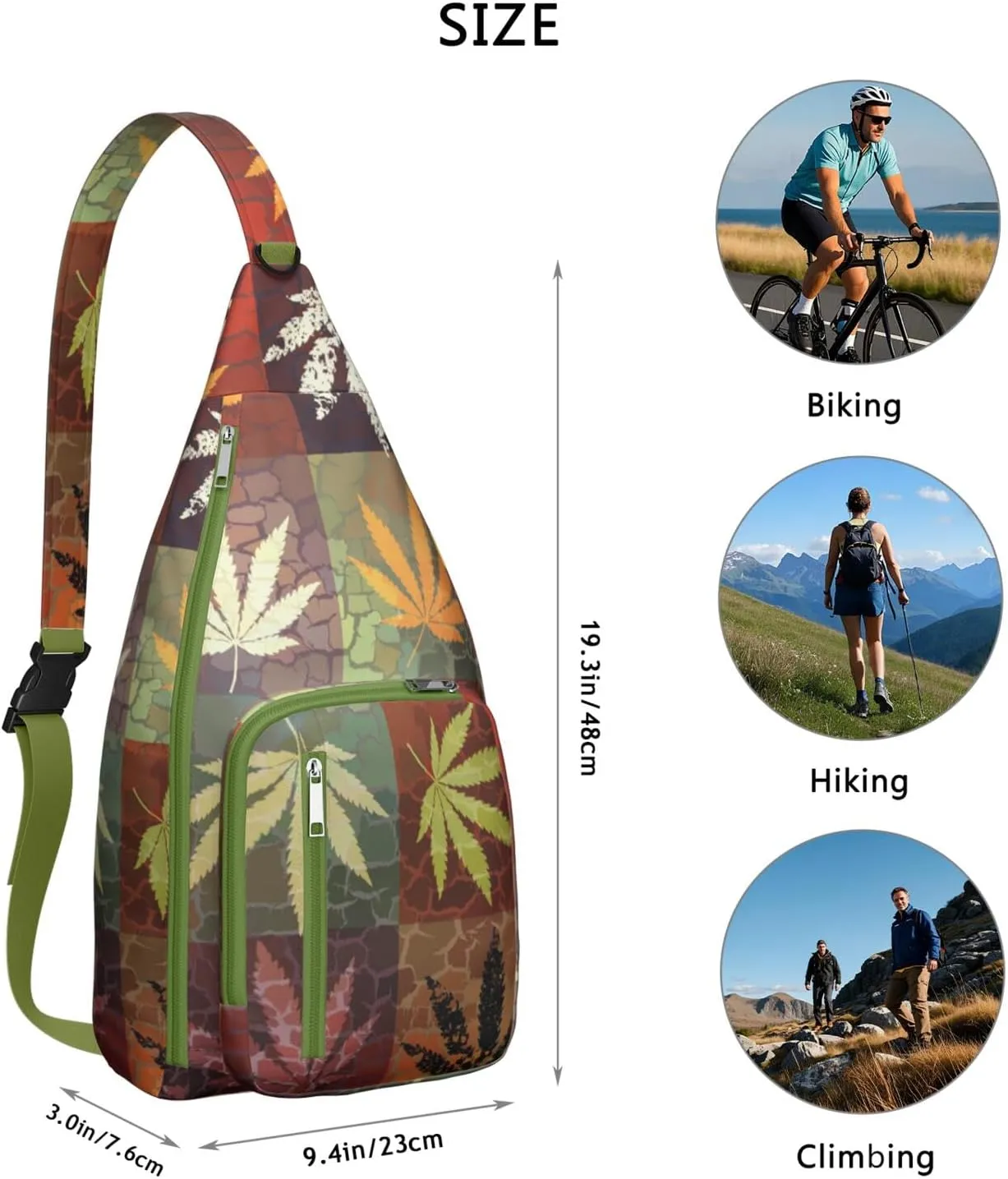 Shoulder Sling Crossbody Casual Chest Bag For Travel Sports Running,Backpack for Men & Women Lightweight Sports BagCrossbody Concealed Carry,Marijuana Leaf Shoulder Bag Waterproof Chest Bag
