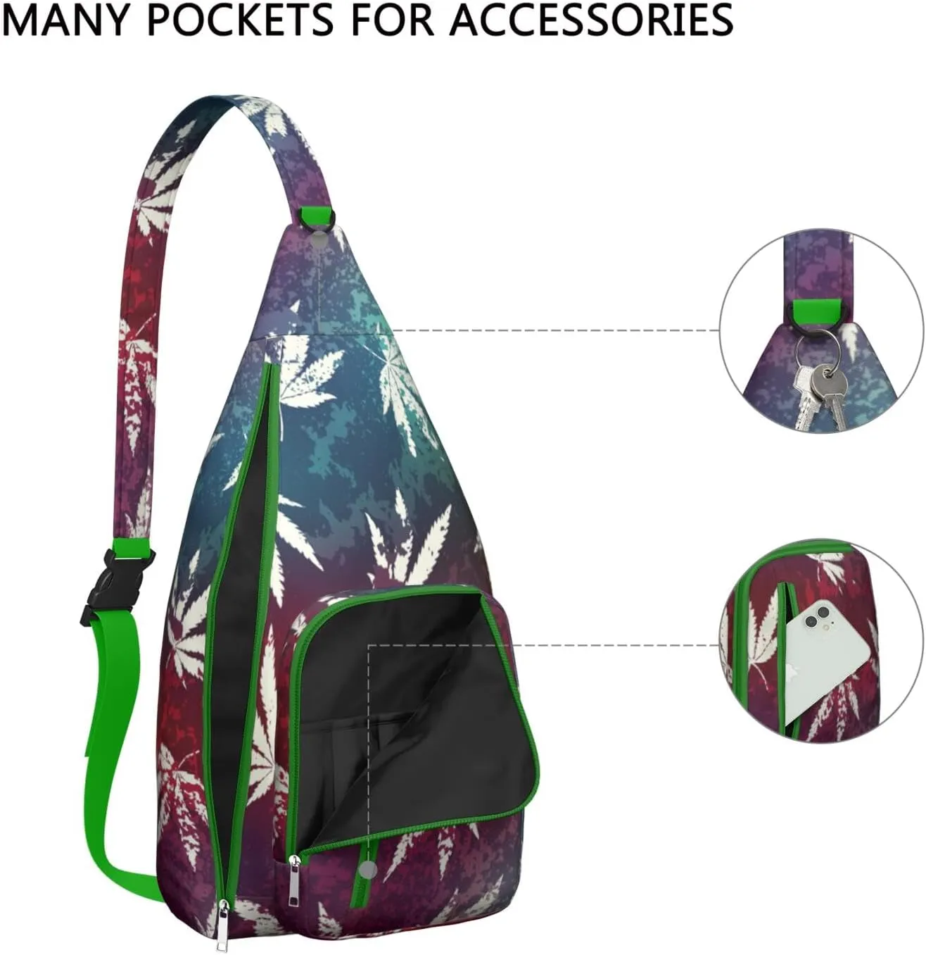 Shoulder Sling Crossbody Casual Chest Bag For Travel Sports Running,Backpack for Men & Women Lightweight Sports BagCrossbody Concealed Carry,Marijuana Leaf Shoulder Bag Waterproof Chest Bag