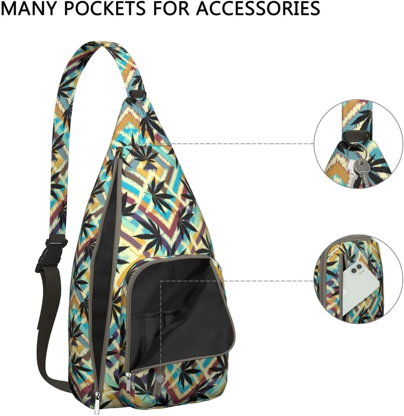 Shoulder Sling Crossbody Casual Chest Bag For Travel Sports Running,Backpack for Men & Women Lightweight Sports BagCrossbody Concealed Carry,Marijuana Leaf Shoulder Bag Waterproof Chest Bag