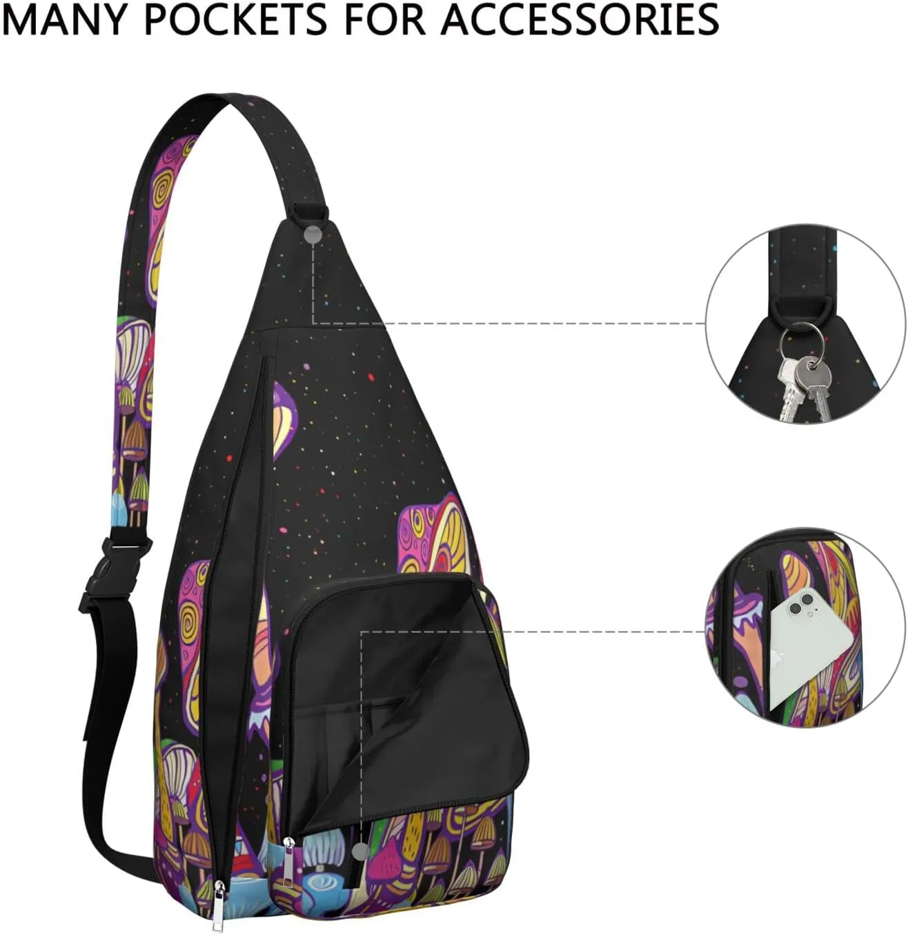 Shoulder Sling Crossbody Casual Chest Bag For Travel Sports Running,Backpack for Men & Women Lightweight Sports BagCrossbody Concealed Carry,Mushroom Shoulder Bag Waterproof Chest Bag