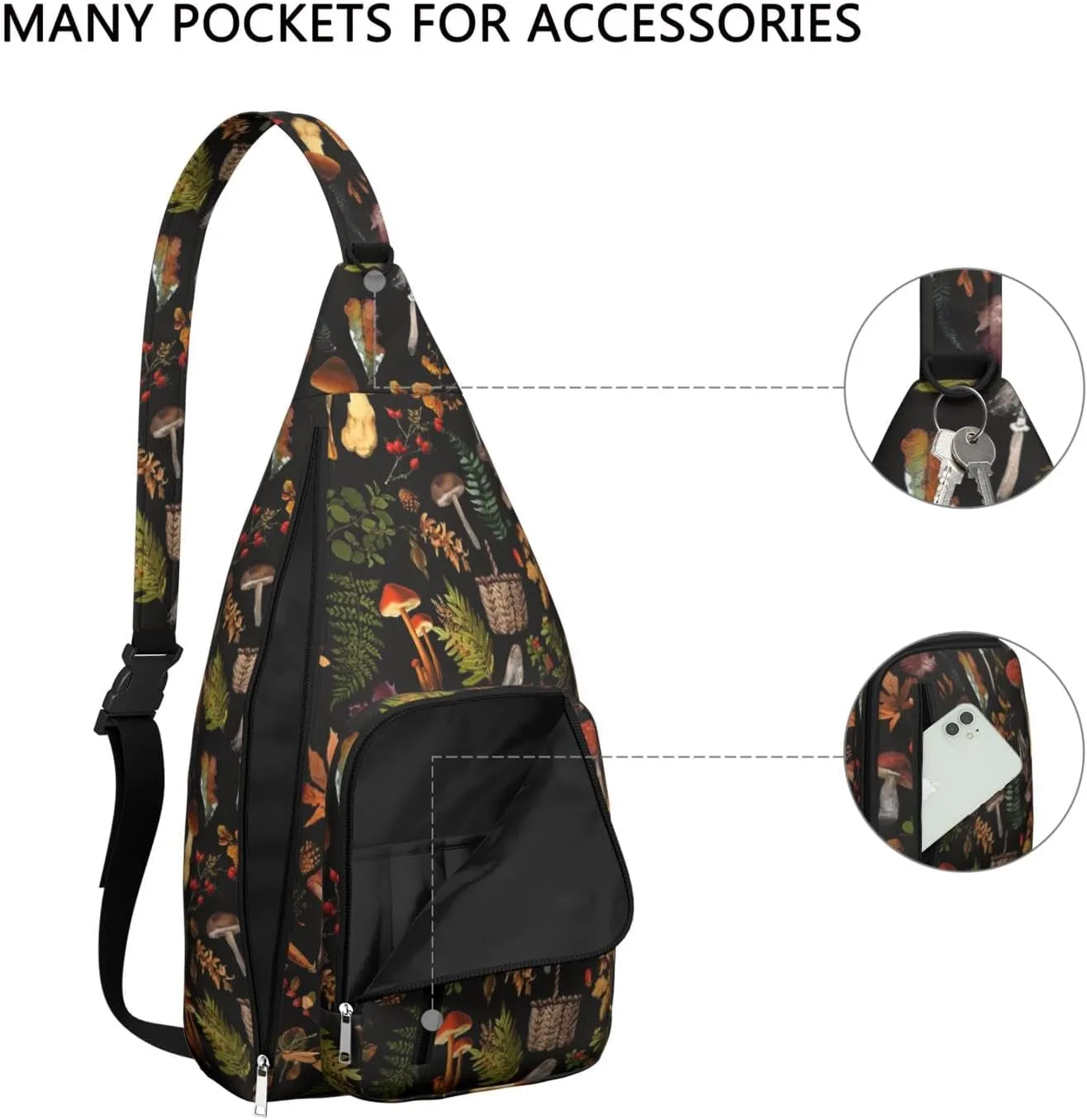 Shoulder Sling Crossbody Casual Chest Bag For Travel Sports Running,Backpack for Men & Women Lightweight Sports BagCrossbody Concealed Carry,Mushroom Shoulder Bag Waterproof Chest Bag