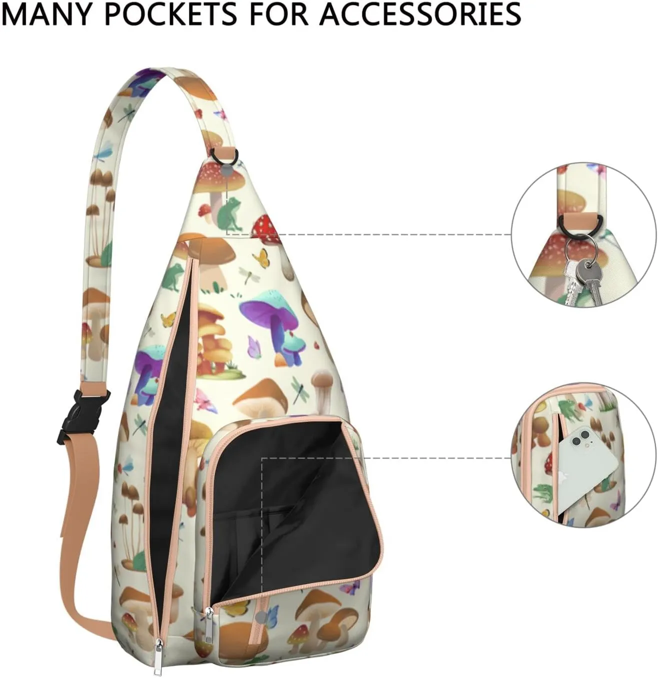 Shoulder Sling Crossbody Casual Chest Bag For Travel Sports Running,Backpack for Men & Women Lightweight Sports BagCrossbody Concealed Carry,Mushroom Shoulder Bag Waterproof Chest Bag