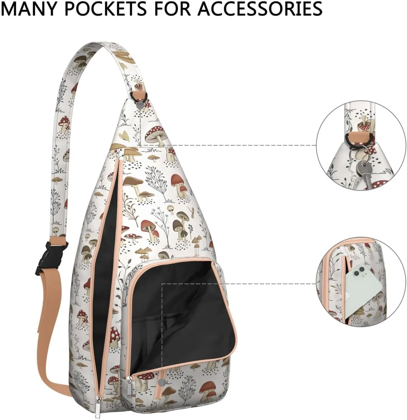 Shoulder Sling Crossbody Casual Chest Bag For Travel Sports Running,Backpack for Men & Women Lightweight Sports BagCrossbody Concealed Carry,Mushroom Shoulder Bag Waterproof Chest Bag