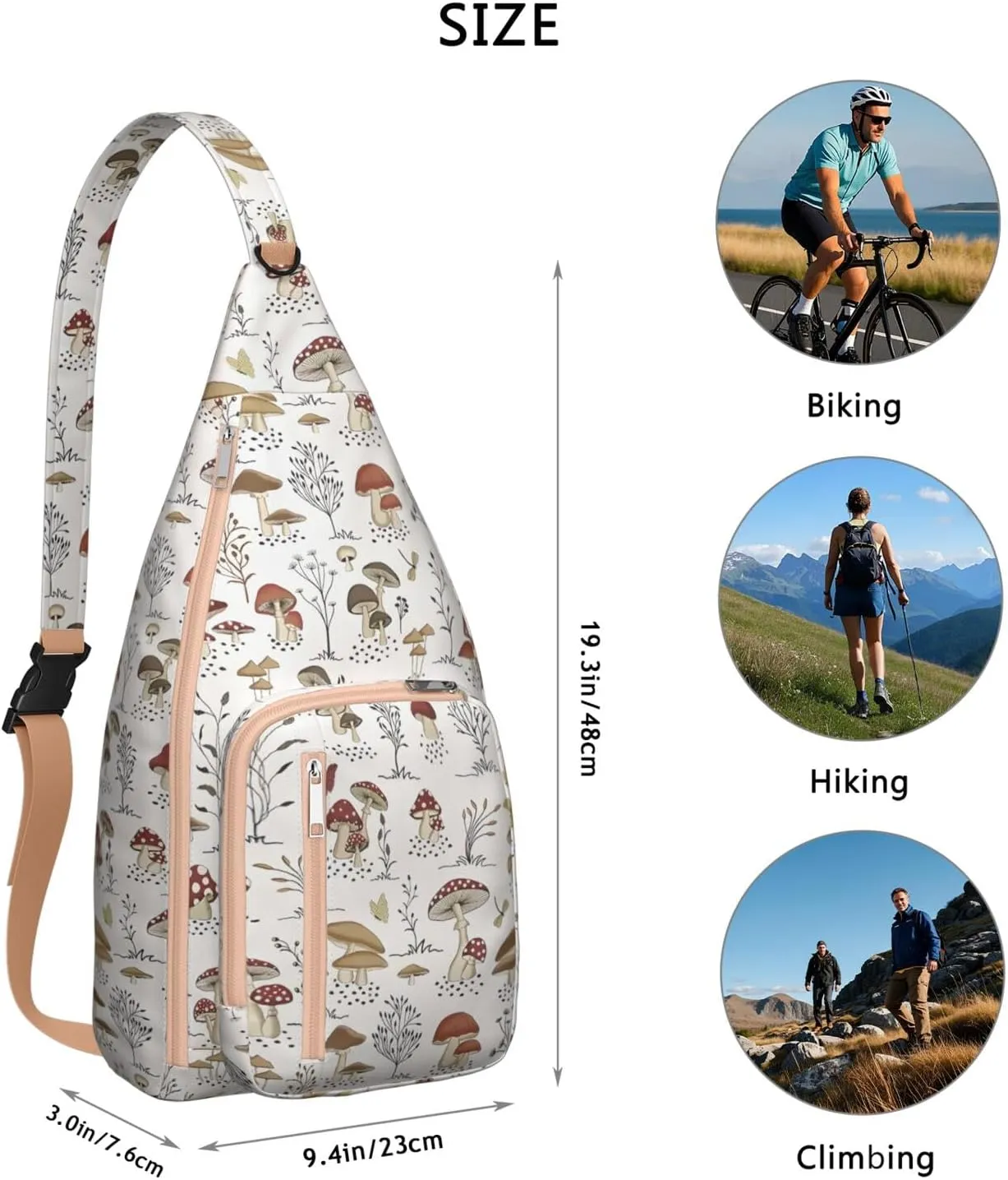 Shoulder Sling Crossbody Casual Chest Bag For Travel Sports Running,Backpack for Men & Women Lightweight Sports BagCrossbody Concealed Carry,Mushroom Shoulder Bag Waterproof Chest Bag