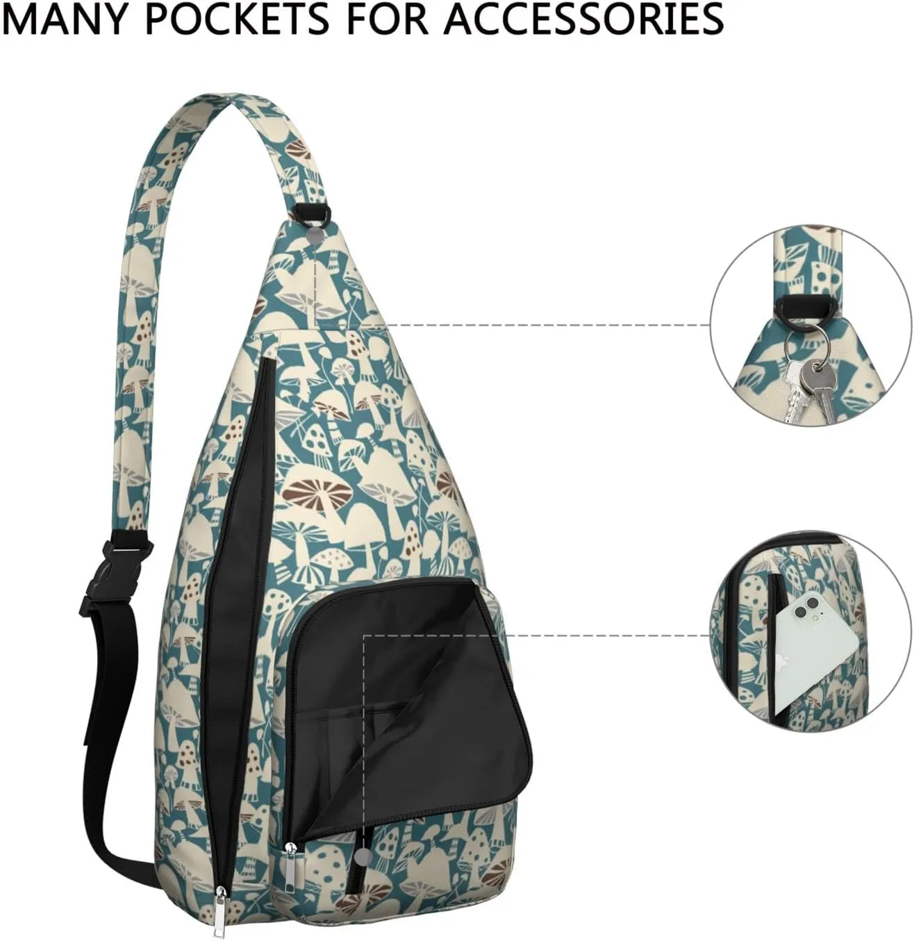 Shoulder Sling Crossbody Casual Chest Bag For Travel Sports Running,Backpack for Men & Women Lightweight Sports BagCrossbody Concealed Carry,Mushroom Shoulder Bag Waterproof Chest Bag