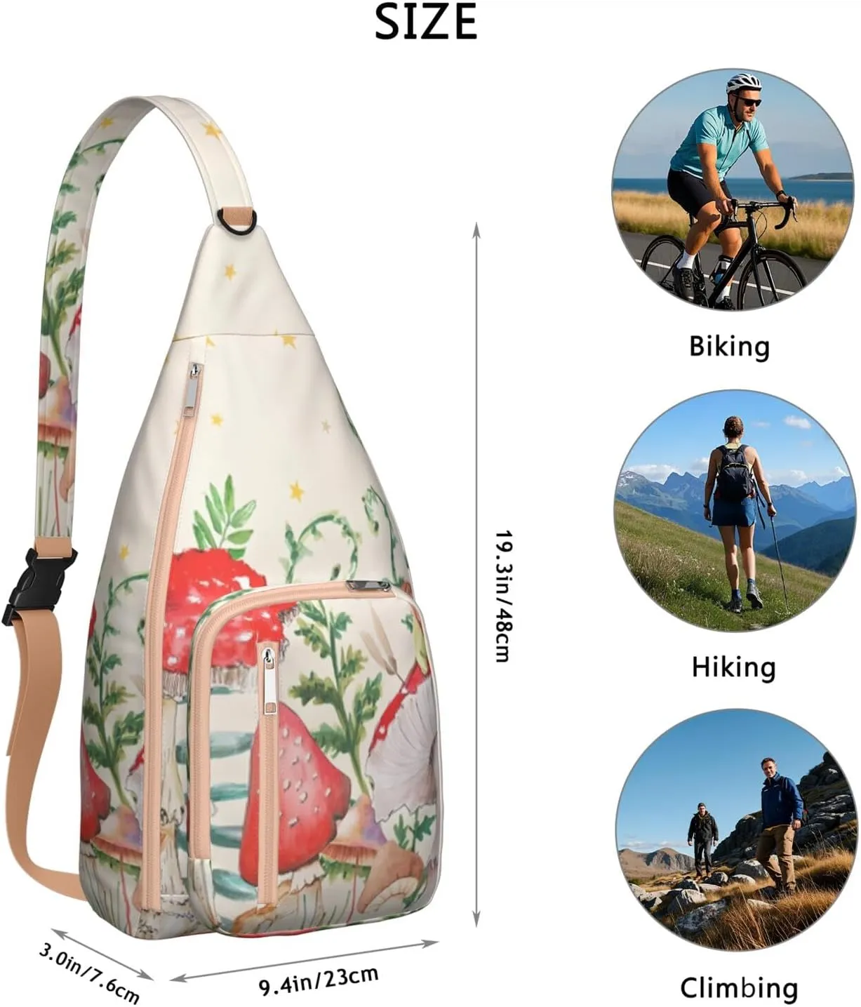 Shoulder Sling Crossbody Casual Chest Bag For Travel Sports Running,Backpack for Men & Women Lightweight Sports BagCrossbody Concealed Carry,Mushroom Shoulder Bag Waterproof Chest Bag