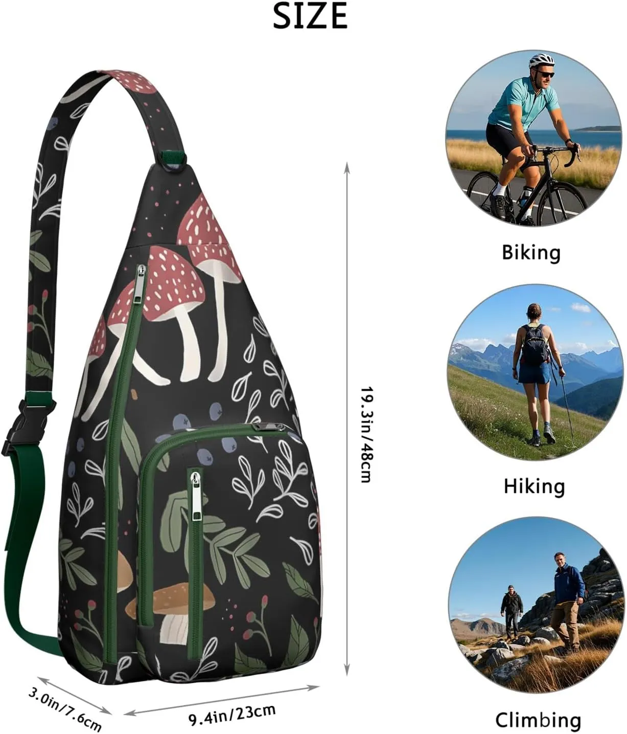 Shoulder Sling Crossbody Casual Chest Bag For Travel Sports Running,Backpack for Men & Women Lightweight Sports BagCrossbody Concealed Carry,Mushroom Shoulder Bag Waterproof Chest Bag