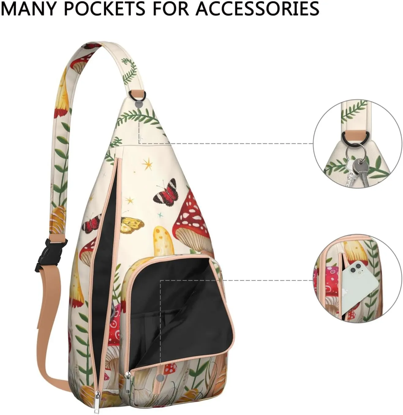 Shoulder Sling Crossbody Casual Chest Bag For Travel Sports Running,Backpack for Men & Women Lightweight Sports BagCrossbody Concealed Carry,Mushroom Shoulder Bag Waterproof Chest Bag