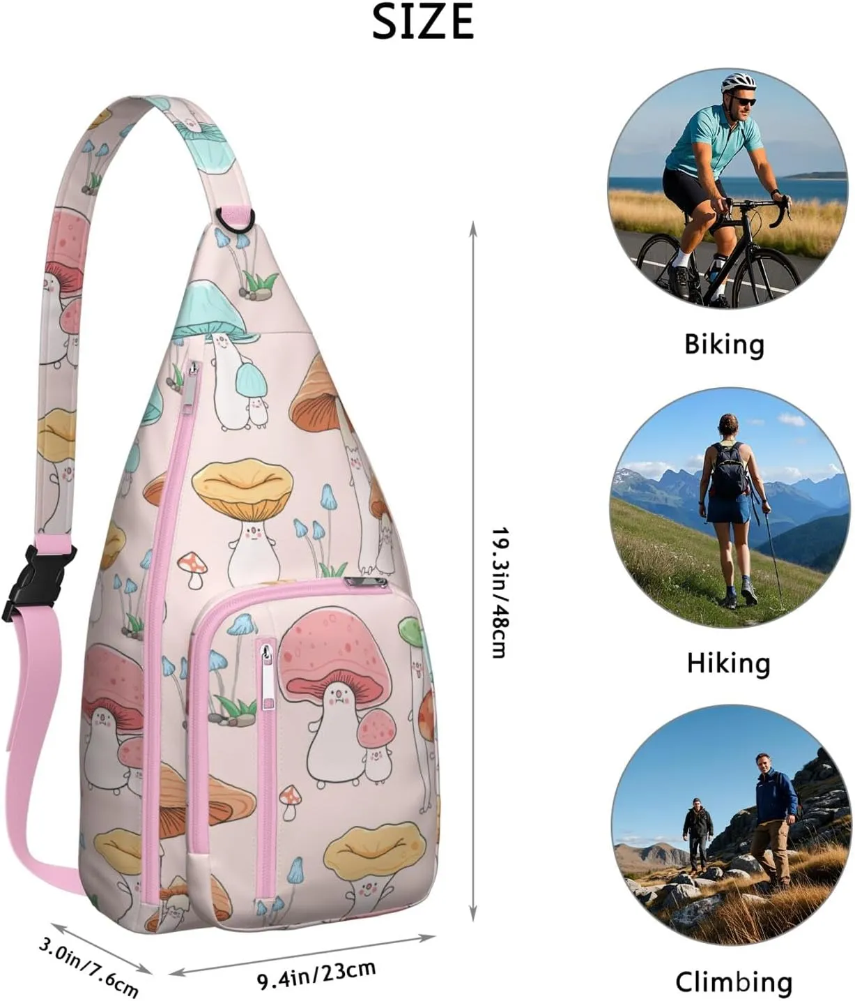 Shoulder Sling Crossbody Casual Chest Bag For Travel Sports Running,Backpack for Men & Women Lightweight Sports BagCrossbody Concealed Carry,Mushroom Shoulder Bag Waterproof Chest Bag
