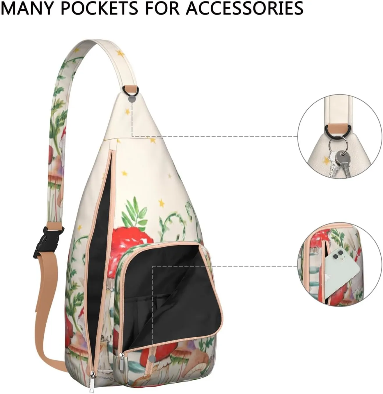 Shoulder Sling Crossbody Casual Chest Bag For Travel Sports Running,Backpack for Men & Women Lightweight Sports BagCrossbody Concealed Carry,Mushroom Shoulder Bag Waterproof Chest Bag