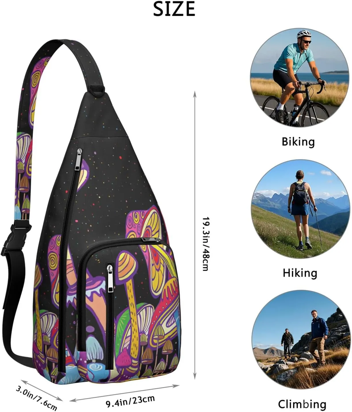 Shoulder Sling Crossbody Casual Chest Bag For Travel Sports Running,Backpack for Men & Women Lightweight Sports BagCrossbody Concealed Carry,Mushroom Shoulder Bag Waterproof Chest Bag