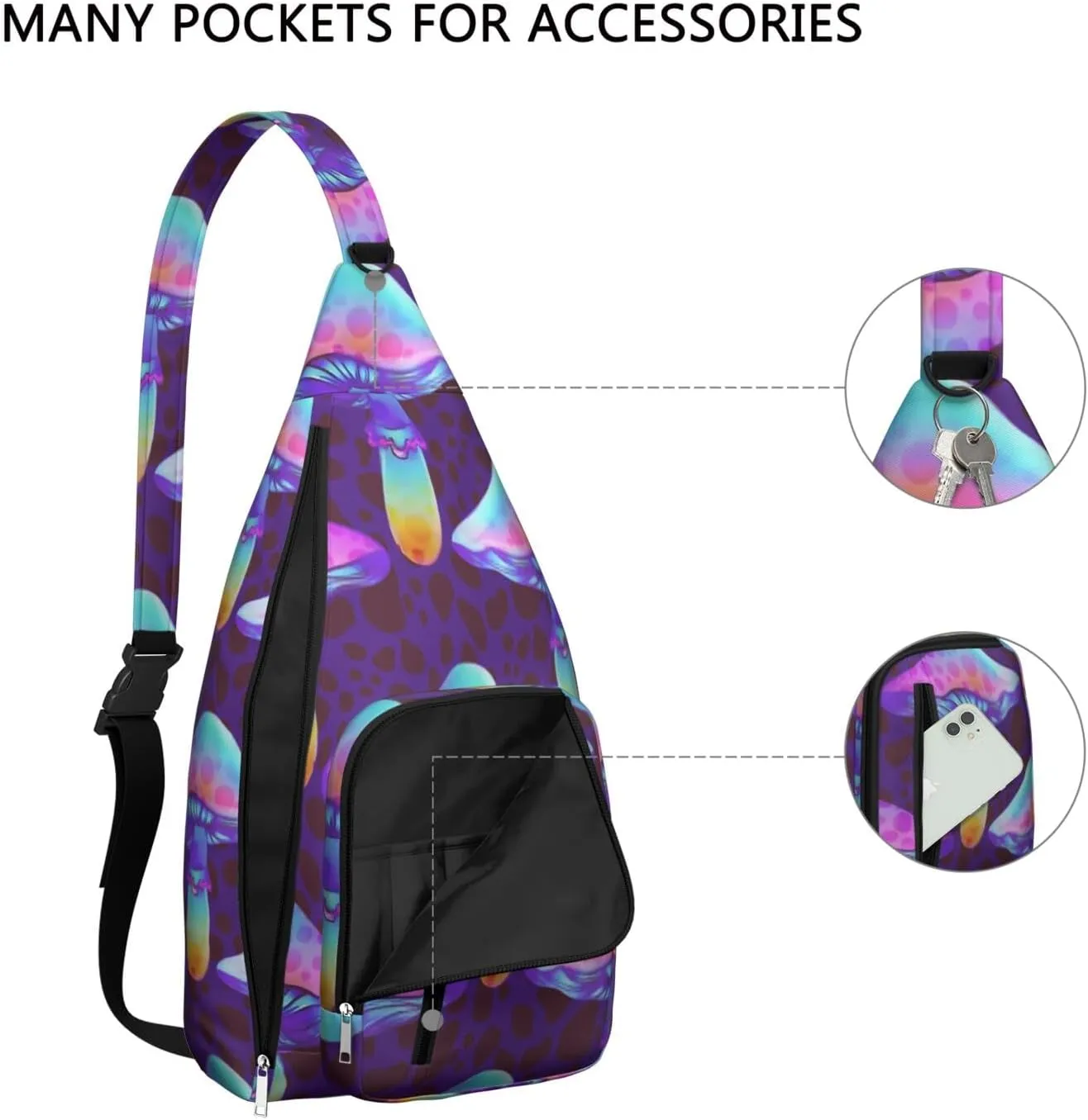 Shoulder Sling Crossbody Casual Chest Bag For Travel Sports Running,Backpack for Men & Women Lightweight Sports BagCrossbody Concealed Carry,Mushroom Shoulder Bag Waterproof Chest Bag