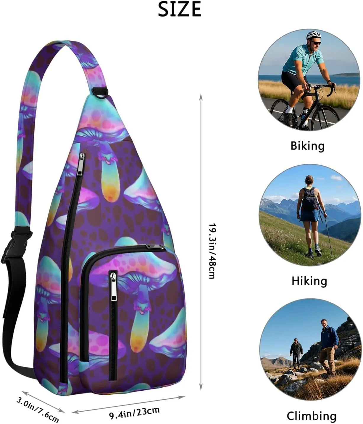Shoulder Sling Crossbody Casual Chest Bag For Travel Sports Running,Backpack for Men & Women Lightweight Sports BagCrossbody Concealed Carry,Mushroom Shoulder Bag Waterproof Chest Bag