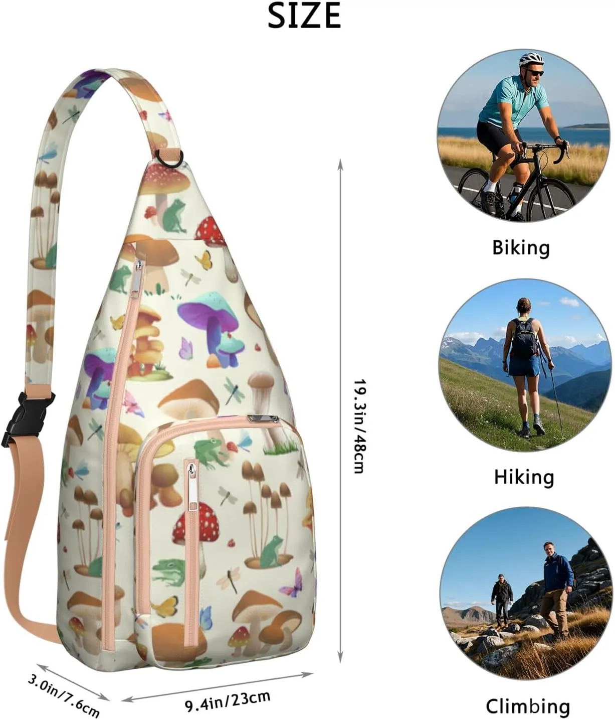 Shoulder Sling Crossbody Casual Chest Bag For Travel Sports Running,Backpack for Men & Women Lightweight Sports BagCrossbody Concealed Carry,Mushroom Shoulder Bag Waterproof Chest Bag