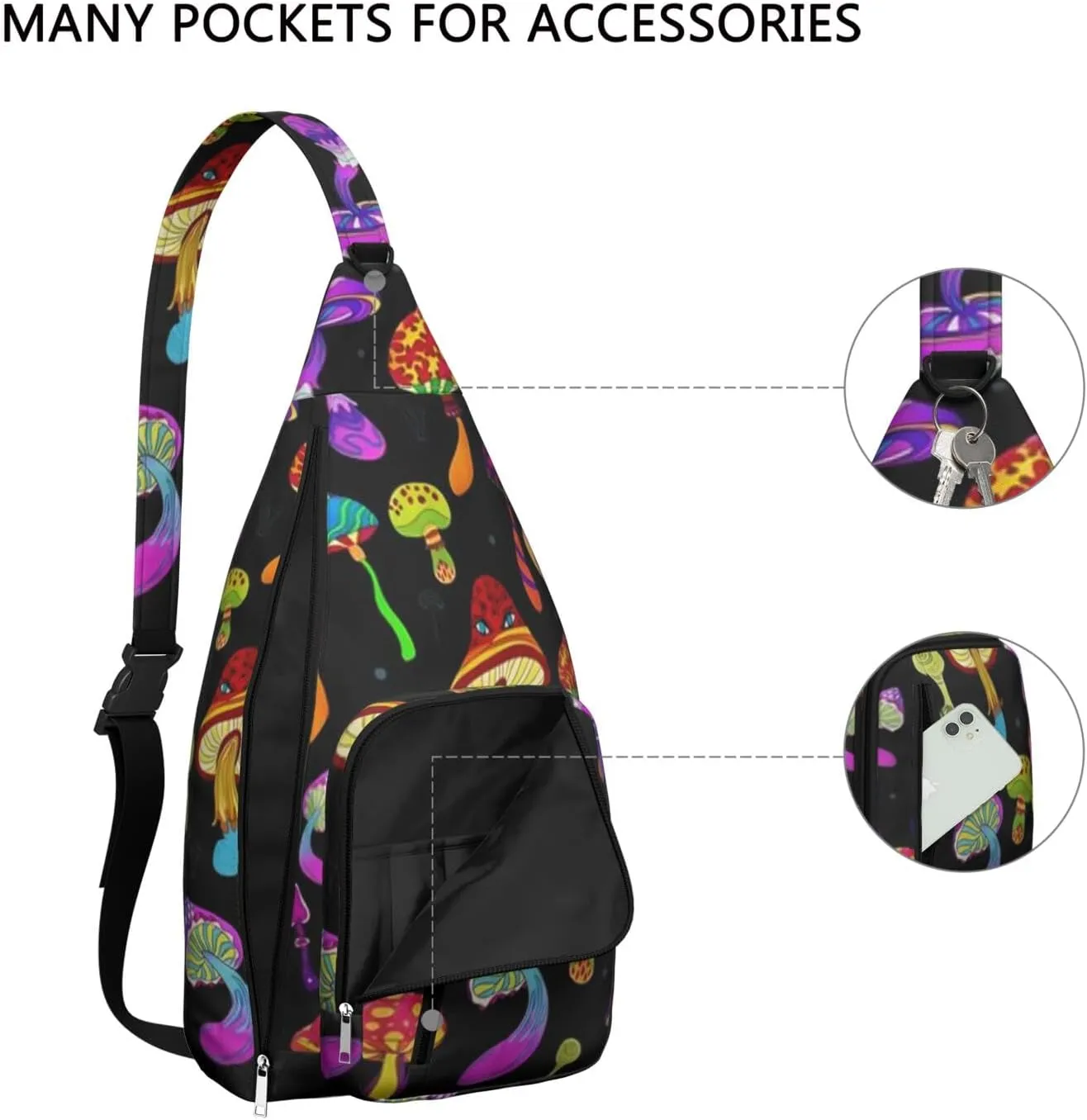 Shoulder Sling Crossbody Casual Chest Bag For Travel Sports Running,Backpack for Men & Women Lightweight Sports BagCrossbody Concealed Carry,Mushroom Shoulder Bag Waterproof Chest Bag
