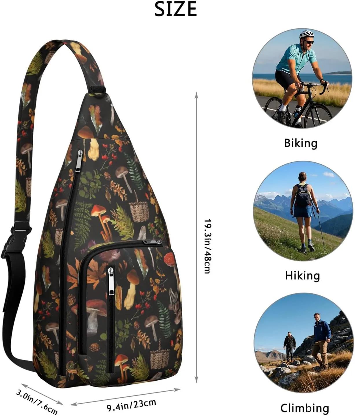 Shoulder Sling Crossbody Casual Chest Bag For Travel Sports Running,Backpack for Men & Women Lightweight Sports BagCrossbody Concealed Carry,Mushroom Shoulder Bag Waterproof Chest Bag