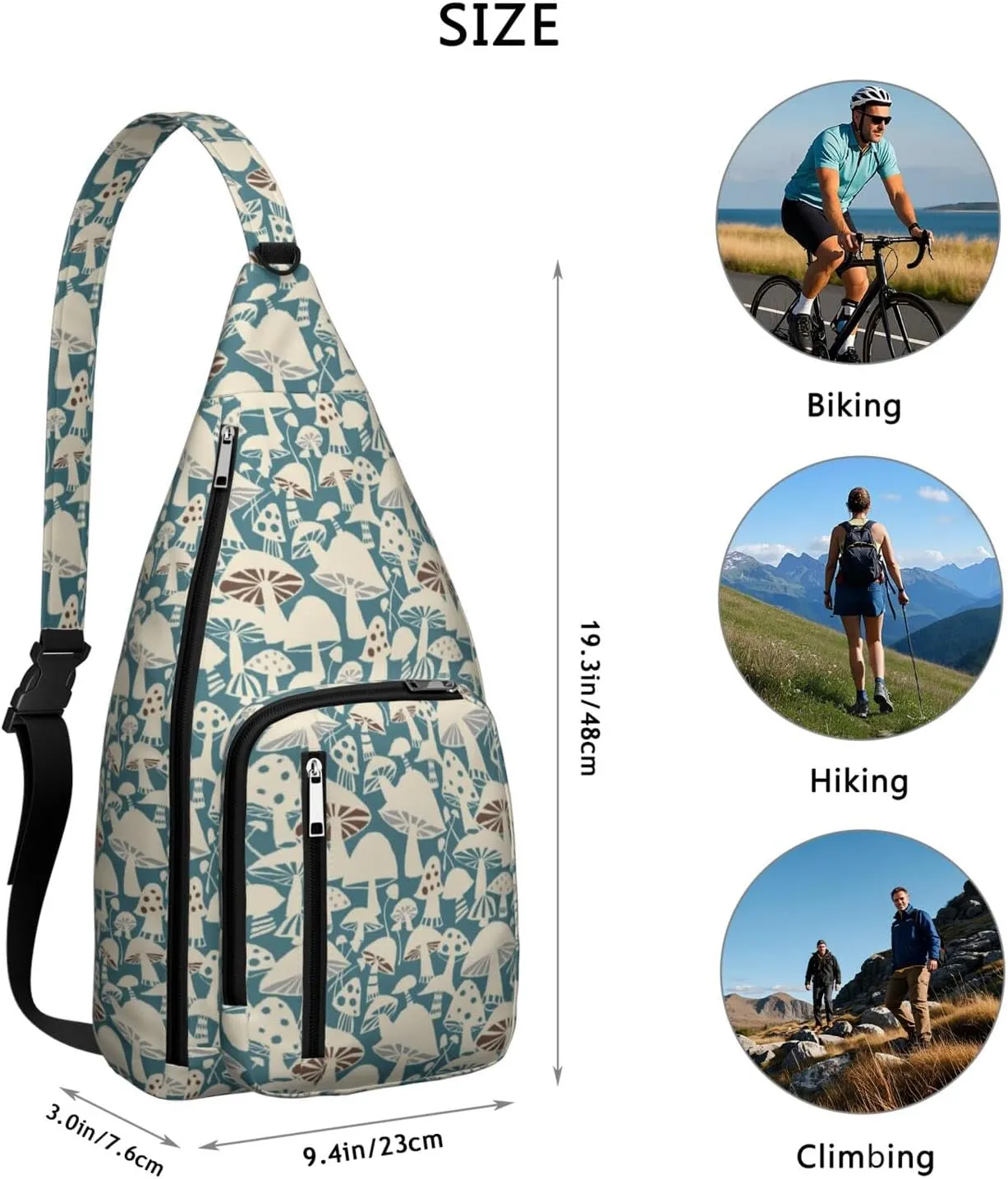 Shoulder Sling Crossbody Casual Chest Bag For Travel Sports Running,Backpack for Men & Women Lightweight Sports BagCrossbody Concealed Carry,Mushroom Shoulder Bag Waterproof Chest Bag