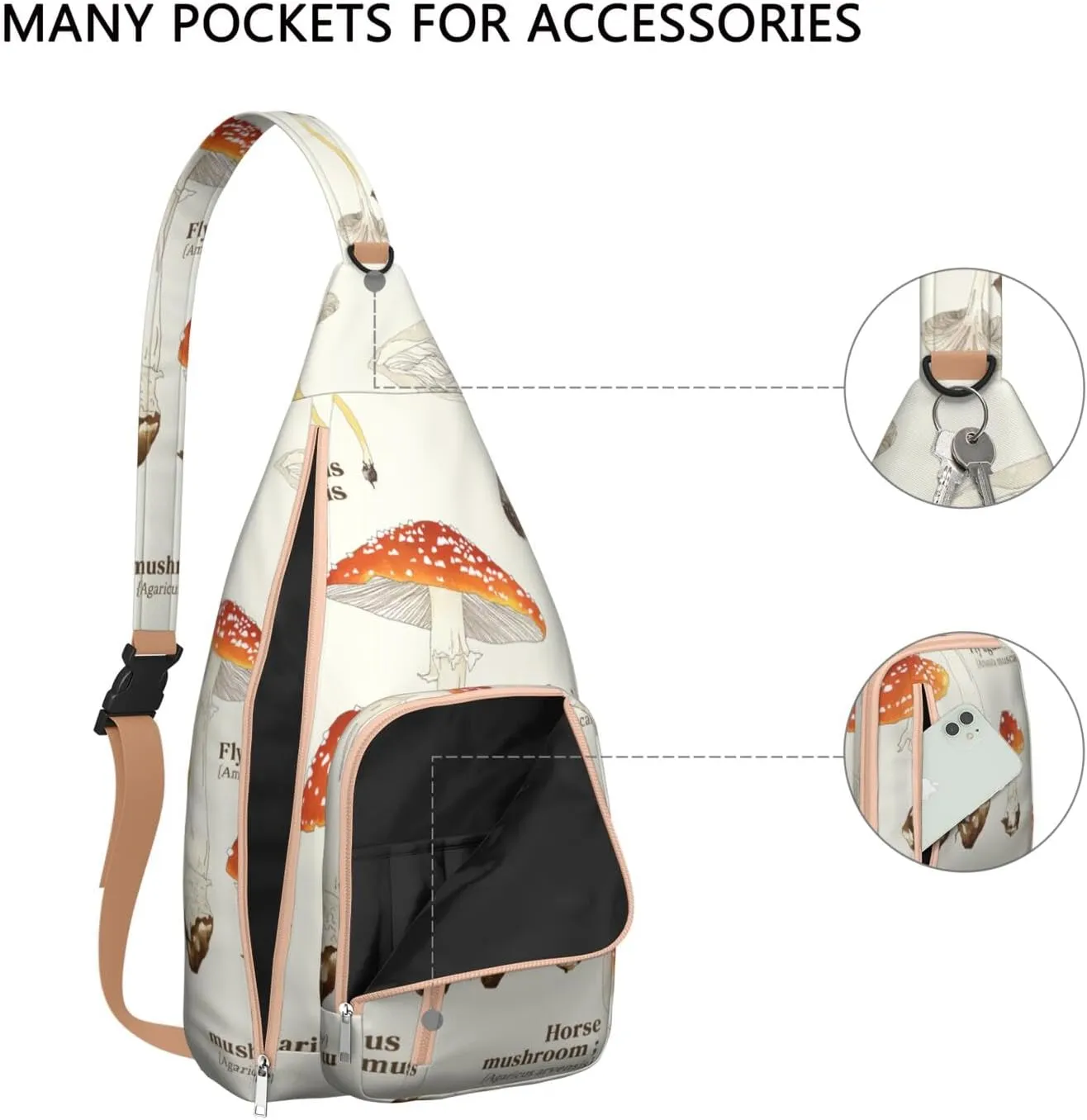 Shoulder Sling Crossbody Casual Chest Bag For Travel Sports Running,Backpack for Men & Women Lightweight Sports BagCrossbody Concealed Carry,Mushroom Shoulder Bag Waterproof Chest Bag