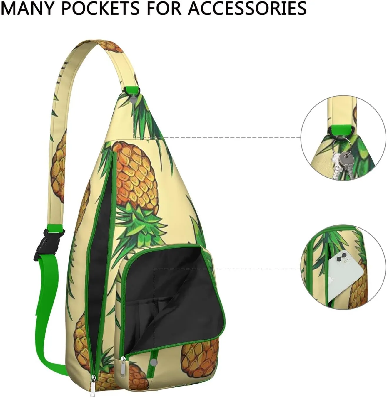 Shoulder Sling Crossbody Casual Chest Bag For Travel Sports Running,Backpack for Men & Women Lightweight Sports BagCrossbody Concealed Carry,Pineapple Shoulder Bag Waterproof Chest Bag