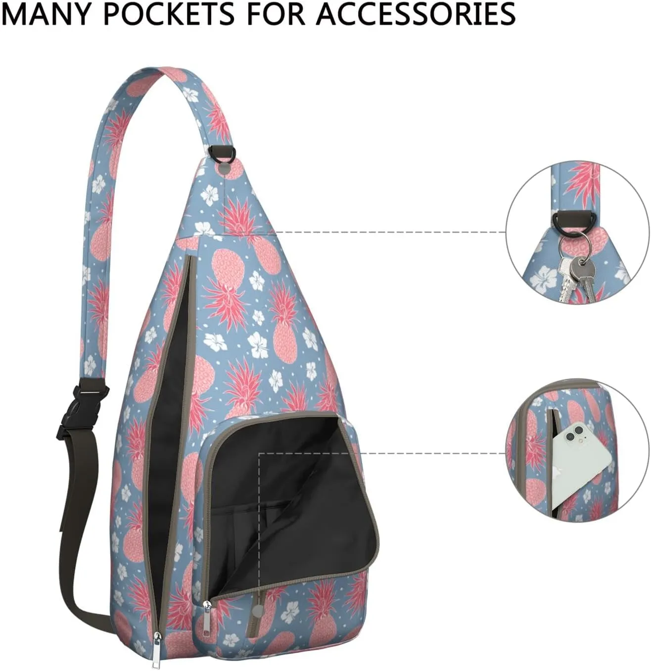 Shoulder Sling Crossbody Casual Chest Bag For Travel Sports Running,Backpack for Men & Women Lightweight Sports BagCrossbody Concealed Carry,Pineapple Shoulder Bag Waterproof Chest Bag