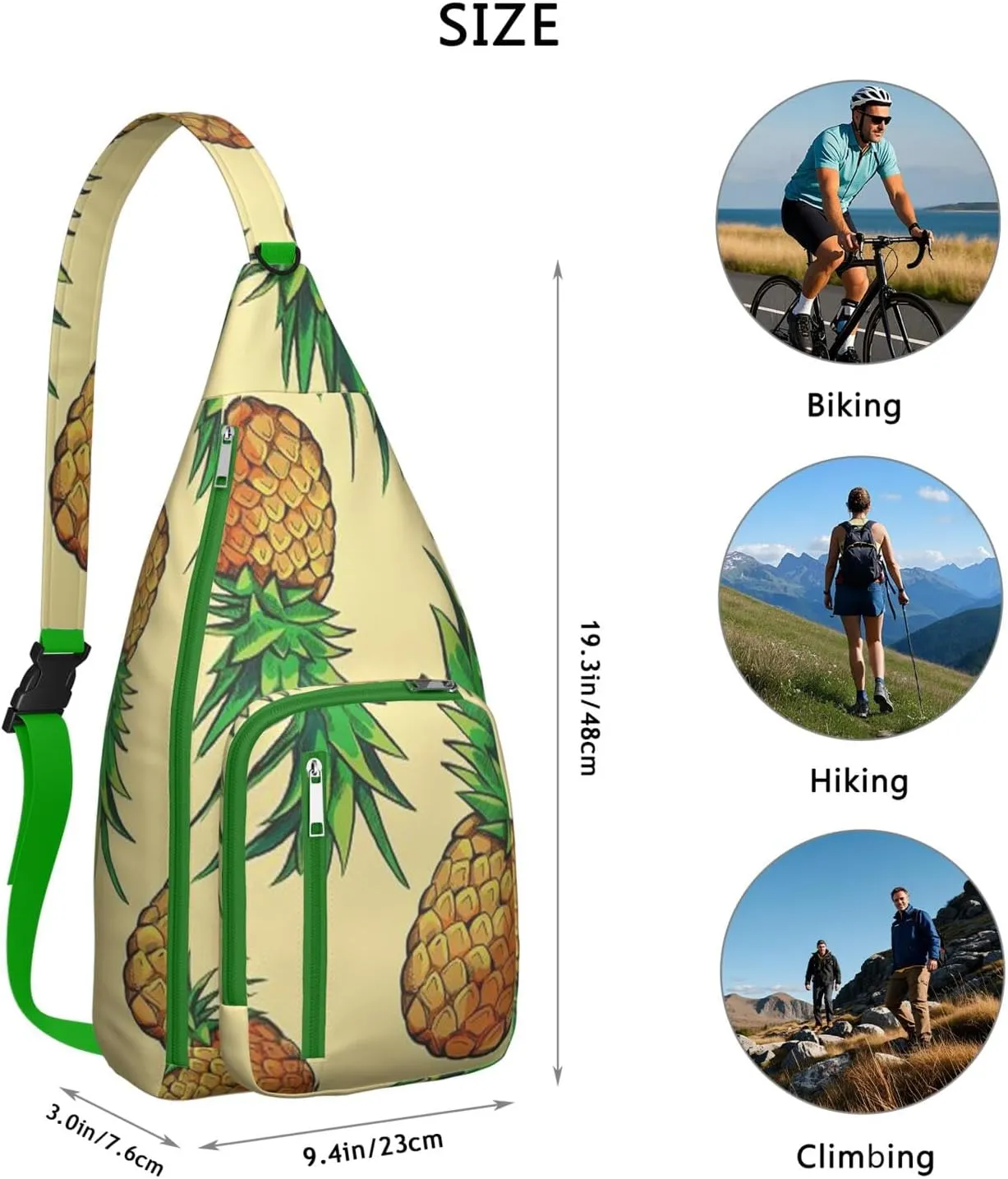Shoulder Sling Crossbody Casual Chest Bag For Travel Sports Running,Backpack for Men & Women Lightweight Sports BagCrossbody Concealed Carry,Pineapple Shoulder Bag Waterproof Chest Bag
