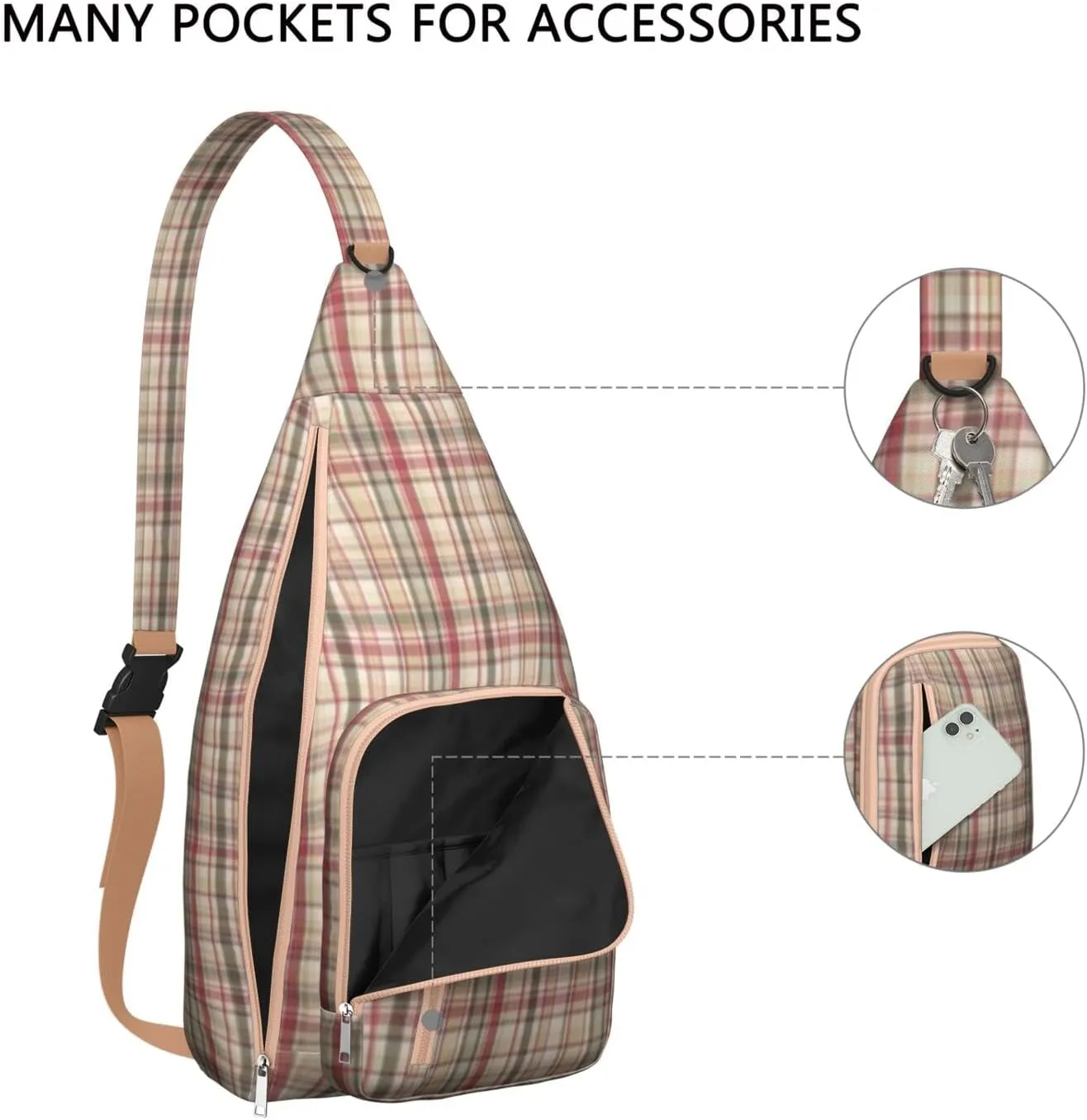 Shoulder Sling Crossbody Casual Chest Bag For Travel Sports Running,Backpack for Men & Women Lightweight Sports BagCrossbody Concealed Carry,Plaid Shoulder Bag Waterproof Chest Bag