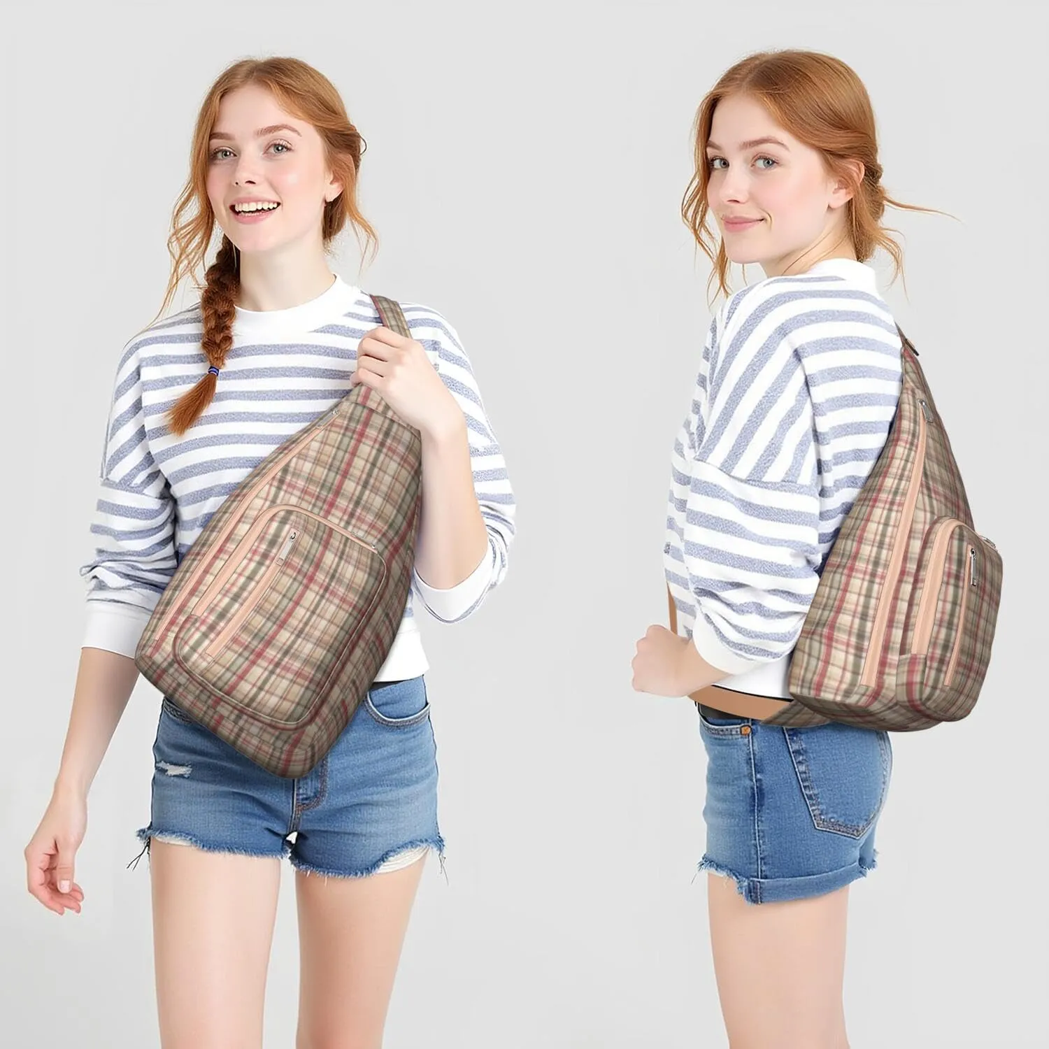 Shoulder Sling Crossbody Casual Chest Bag For Travel Sports Running,Backpack for Men & Women Lightweight Sports BagCrossbody Concealed Carry,Plaid Shoulder Bag Waterproof Chest Bag