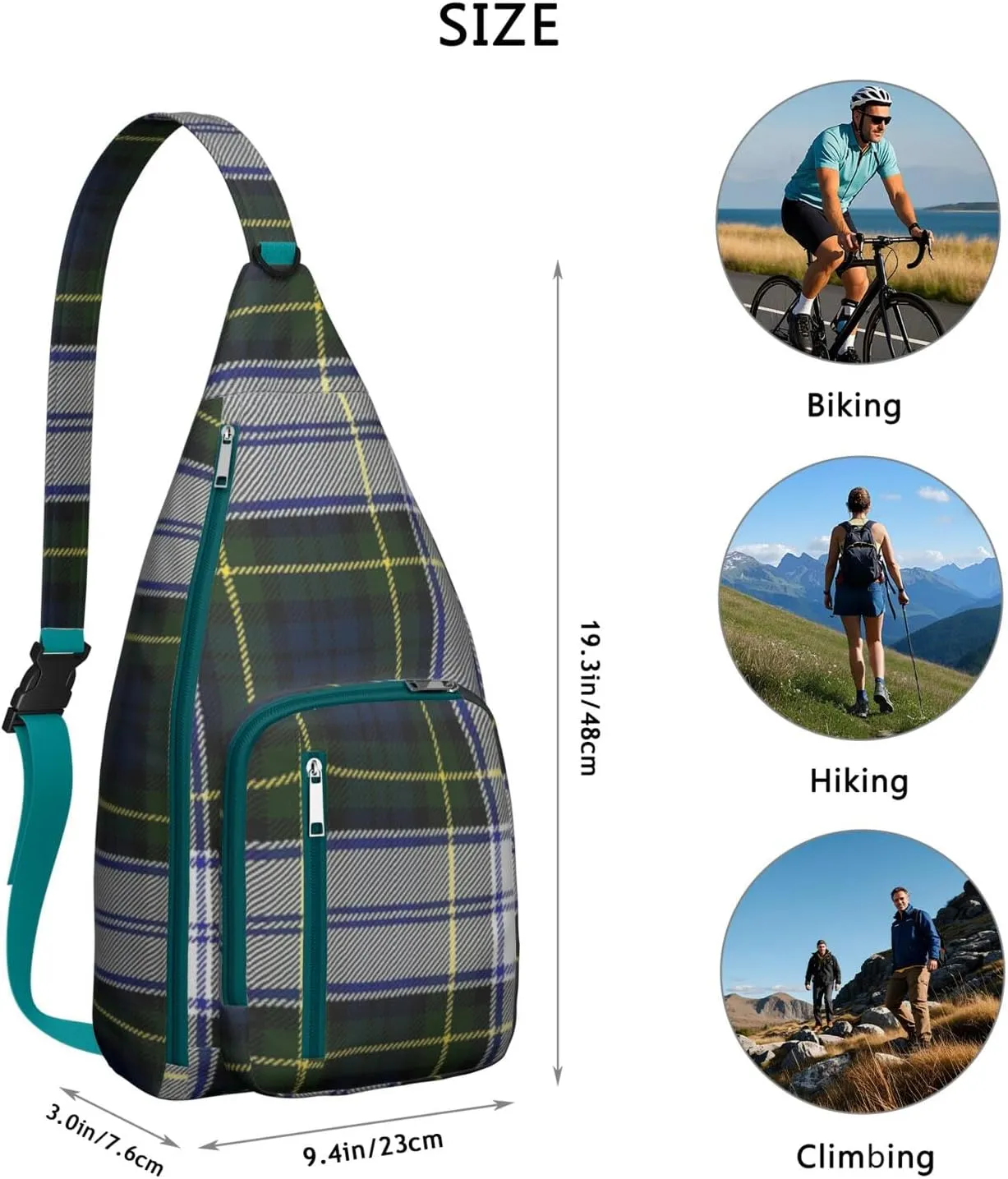 Shoulder Sling Crossbody Casual Chest Bag For Travel Sports Running,Backpack for Men & Women Lightweight Sports BagCrossbody Concealed Carry,Plaid Shoulder Bag Waterproof Chest Bag