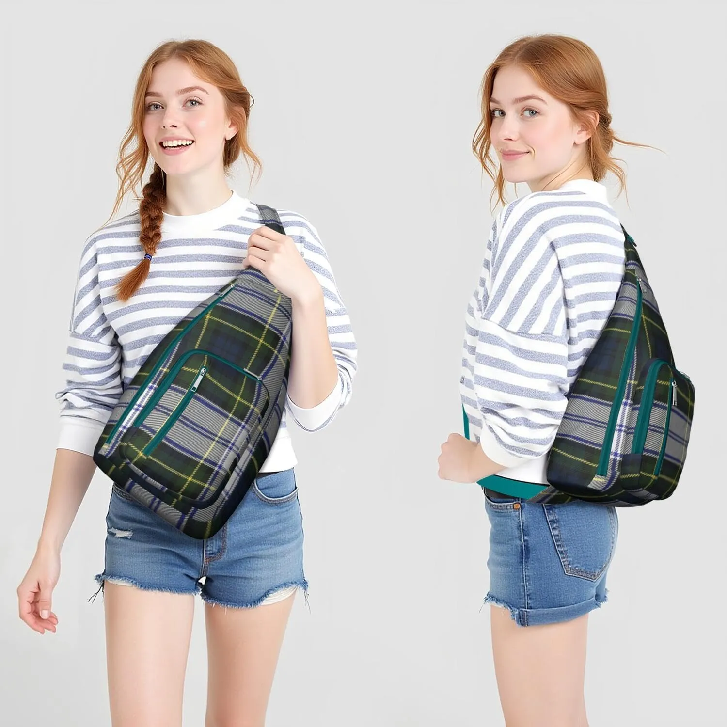 Shoulder Sling Crossbody Casual Chest Bag For Travel Sports Running,Backpack for Men & Women Lightweight Sports BagCrossbody Concealed Carry,Plaid Shoulder Bag Waterproof Chest Bag