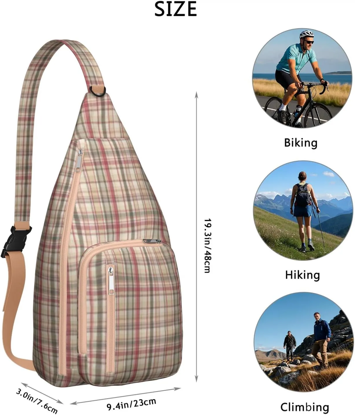 Shoulder Sling Crossbody Casual Chest Bag For Travel Sports Running,Backpack for Men & Women Lightweight Sports BagCrossbody Concealed Carry,Plaid Shoulder Bag Waterproof Chest Bag