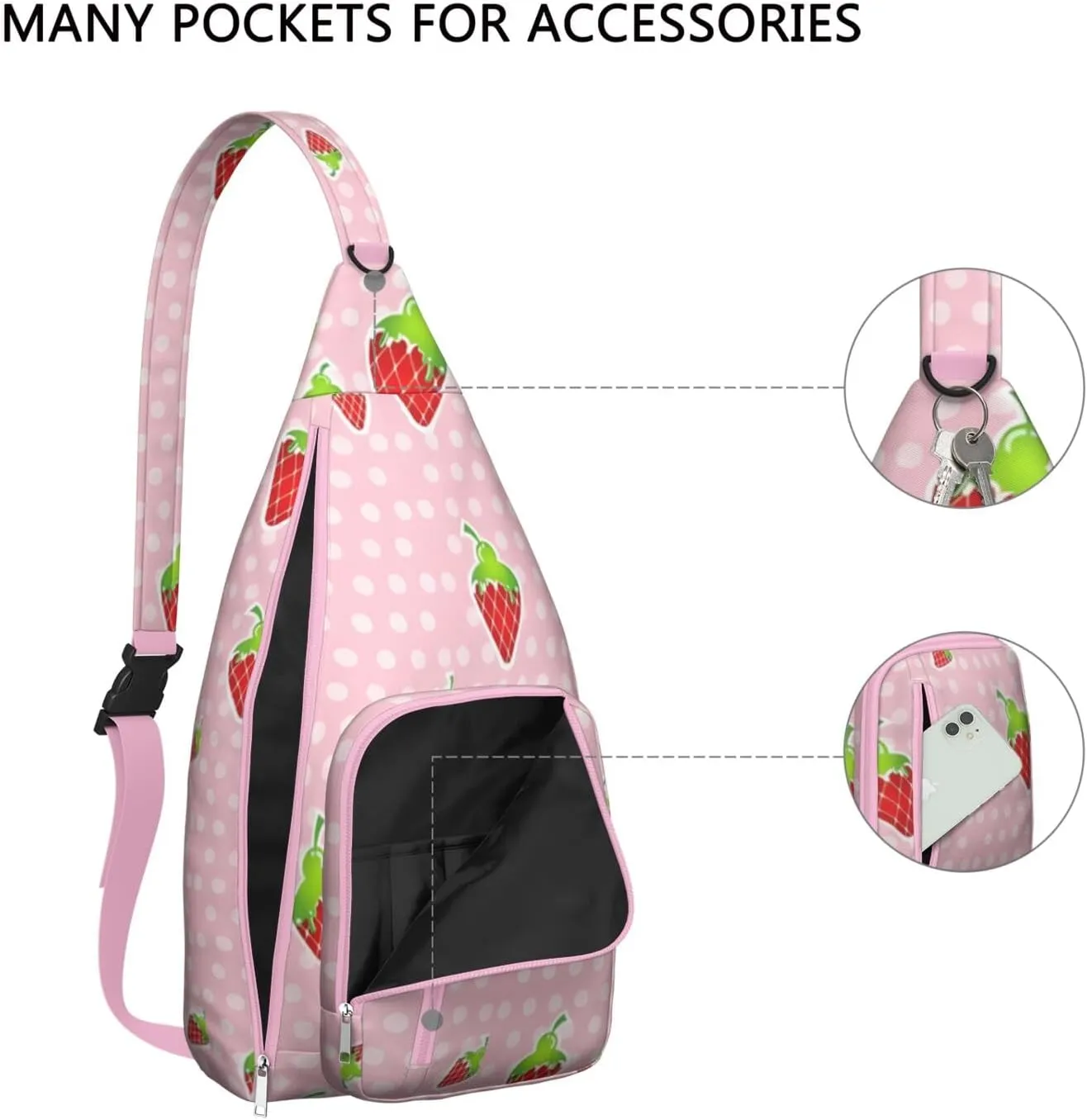 Shoulder Sling Crossbody Casual Chest Bag For Travel Sports Running,Backpack for Men & Women Lightweight Sports BagCrossbody Concealed Carry,Strawberry Shoulder Bag Waterproof Chest Bag