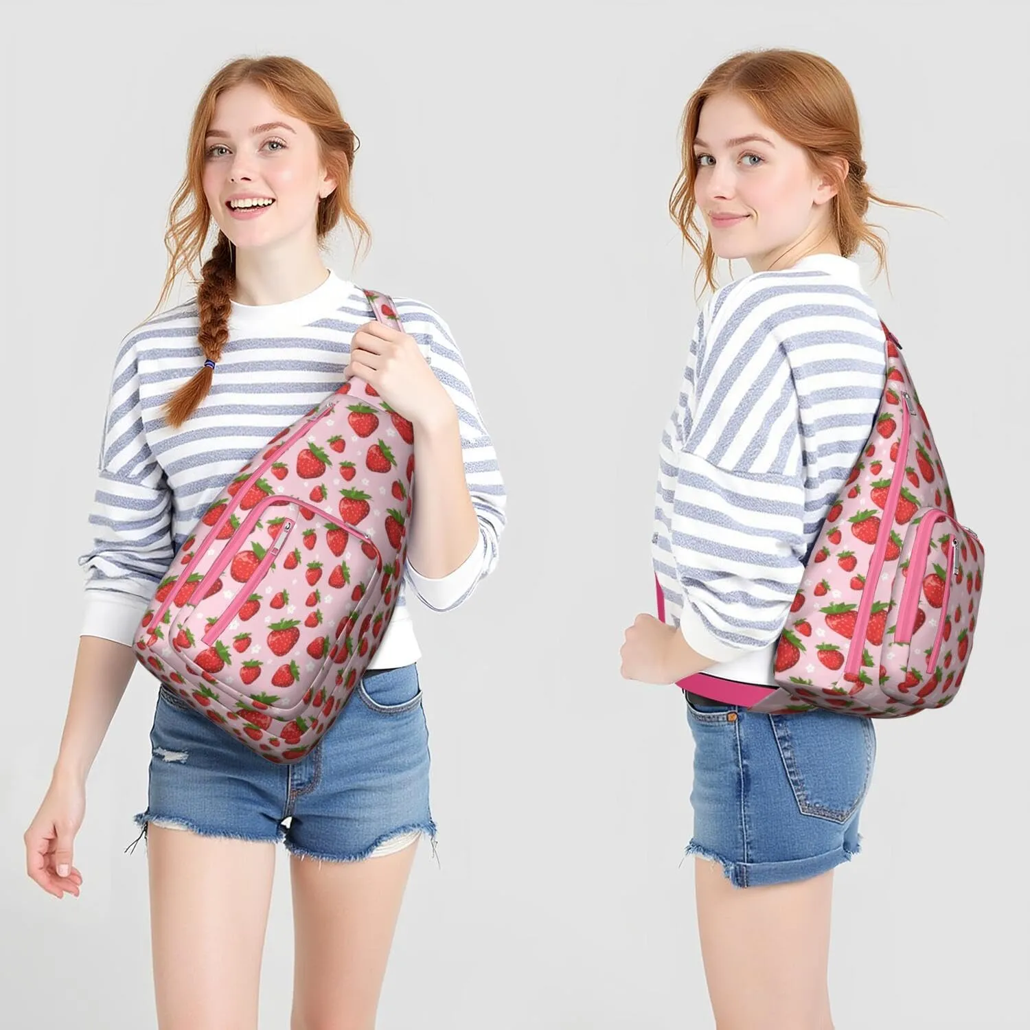 Shoulder Sling Crossbody Casual Chest Bag For Travel Sports Running,Backpack for Men & Women Lightweight Sports BagCrossbody Concealed Carry,Strawberry Shoulder Bag Waterproof Chest Bag