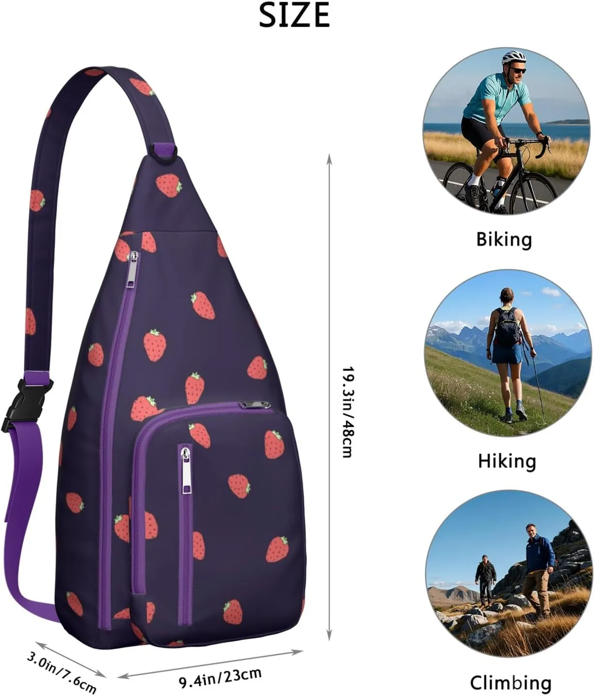 Shoulder Sling Crossbody Casual Chest Bag For Travel Sports Running,Backpack for Men & Women Lightweight Sports BagCrossbody Concealed Carry,Strawberry Shoulder Bag Waterproof Chest Bag
