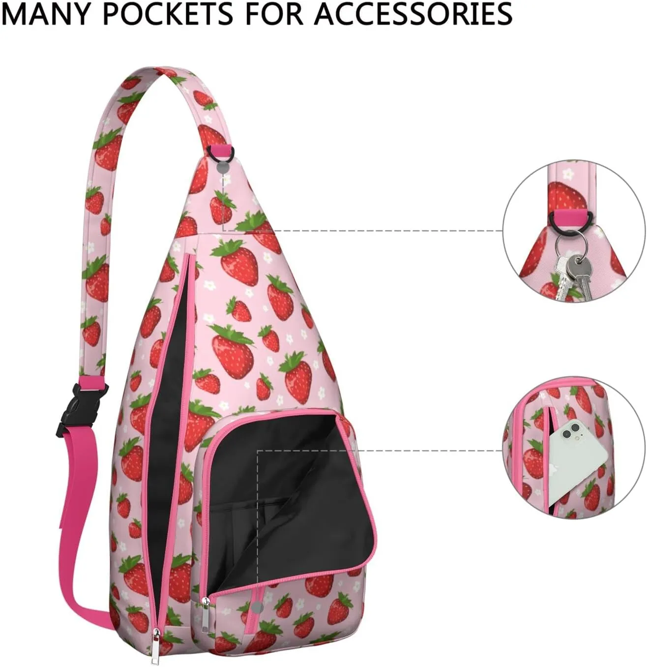 Shoulder Sling Crossbody Casual Chest Bag For Travel Sports Running,Backpack for Men & Women Lightweight Sports BagCrossbody Concealed Carry,Strawberry Shoulder Bag Waterproof Chest Bag