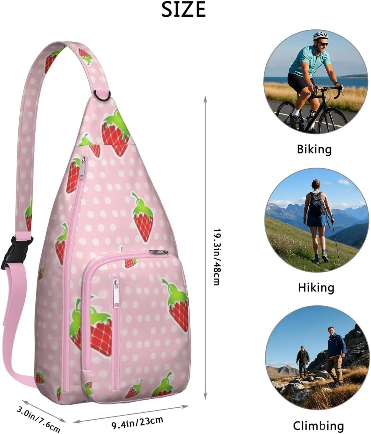 Shoulder Sling Crossbody Casual Chest Bag For Travel Sports Running,Backpack for Men & Women Lightweight Sports BagCrossbody Concealed Carry,Strawberry Shoulder Bag Waterproof Chest Bag