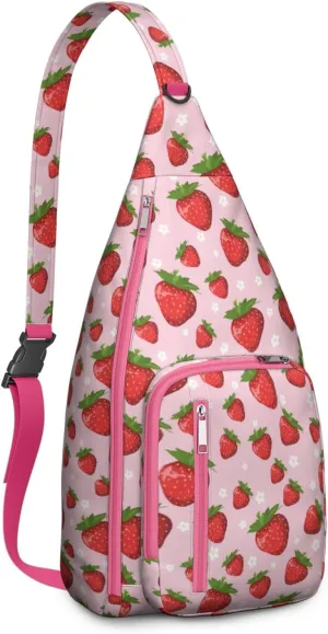 Shoulder Sling Crossbody Casual Chest Bag For Travel Sports Running,Backpack for Men & Women Lightweight Sports BagCrossbody Concealed Carry,Strawberry Shoulder Bag Waterproof Chest Bag