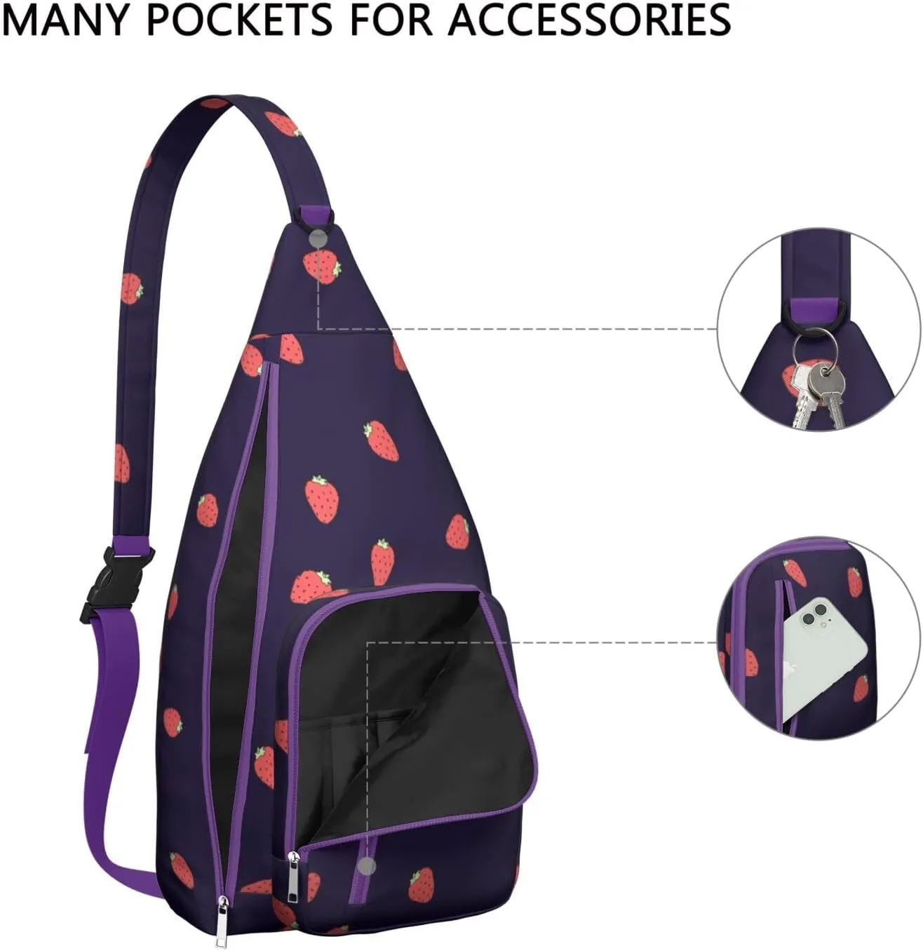 Shoulder Sling Crossbody Casual Chest Bag For Travel Sports Running,Backpack for Men & Women Lightweight Sports BagCrossbody Concealed Carry,Strawberry Shoulder Bag Waterproof Chest Bag