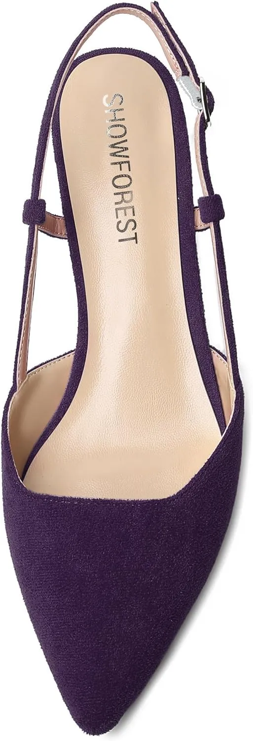 SHOWFOREST Womens Business Pointed Toe Suede Buckle Adjustable Strap Solid Closed Toe Kitten Low Heel Pumps Shoes 1.5 Inch