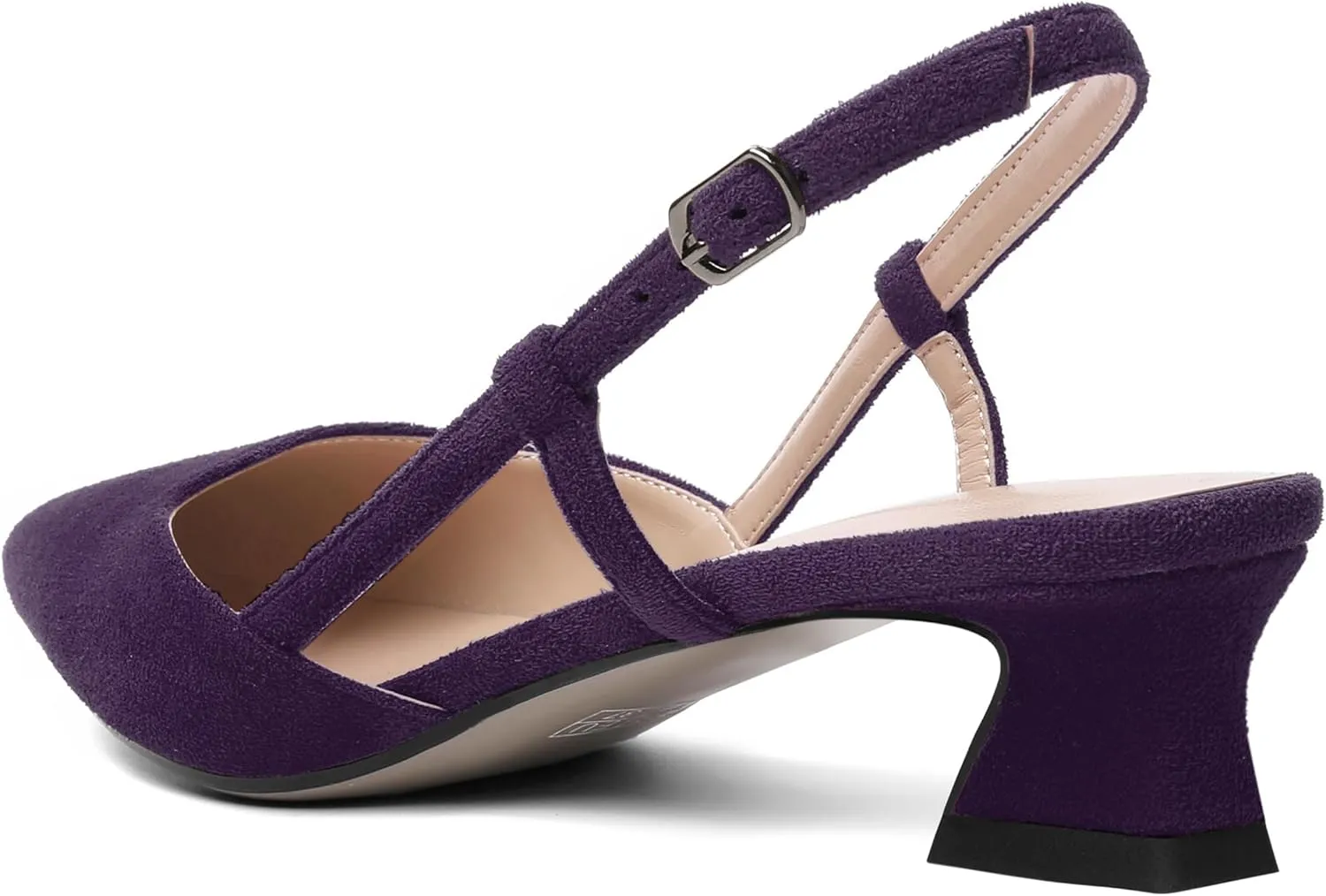 SHOWFOREST Womens Business Pointed Toe Suede Buckle Adjustable Strap Solid Closed Toe Kitten Low Heel Pumps Shoes 1.5 Inch