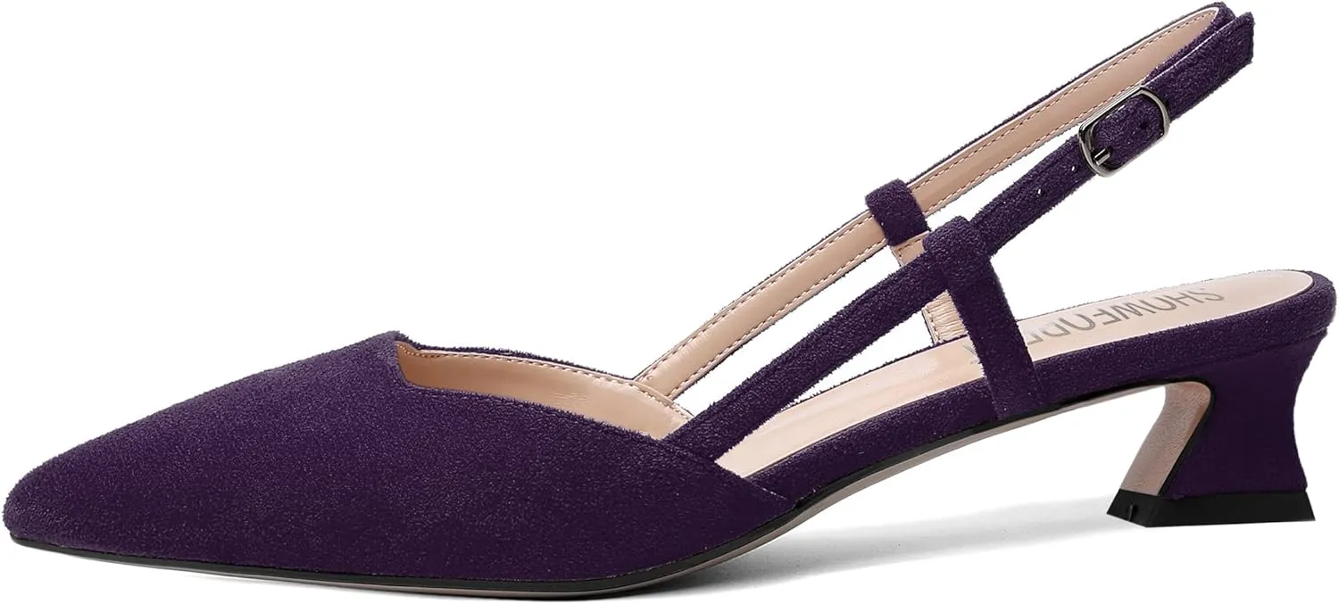 SHOWFOREST Womens Business Pointed Toe Suede Buckle Adjustable Strap Solid Closed Toe Kitten Low Heel Pumps Shoes 1.5 Inch