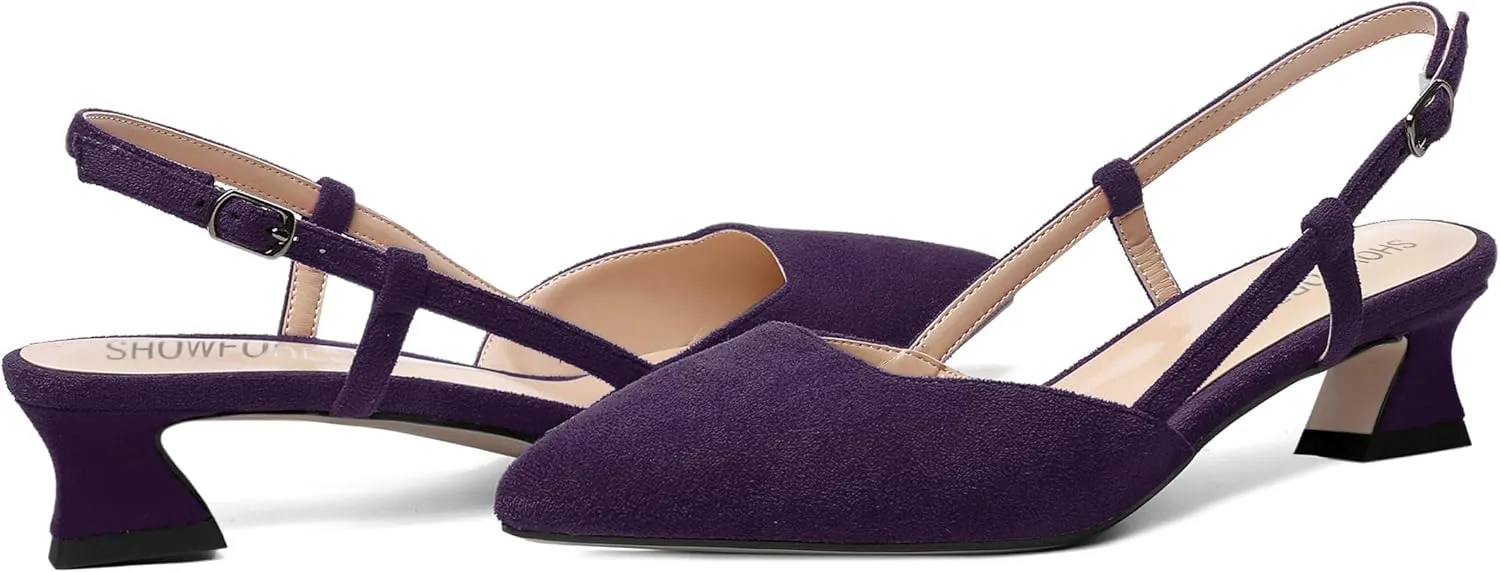 SHOWFOREST Womens Business Pointed Toe Suede Buckle Adjustable Strap Solid Closed Toe Kitten Low Heel Pumps Shoes 1.5 Inch