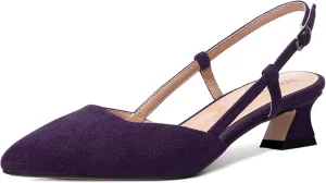 SHOWFOREST Womens Business Pointed Toe Suede Buckle Adjustable Strap Solid Closed Toe Kitten Low Heel Pumps Shoes 1.5 Inch
