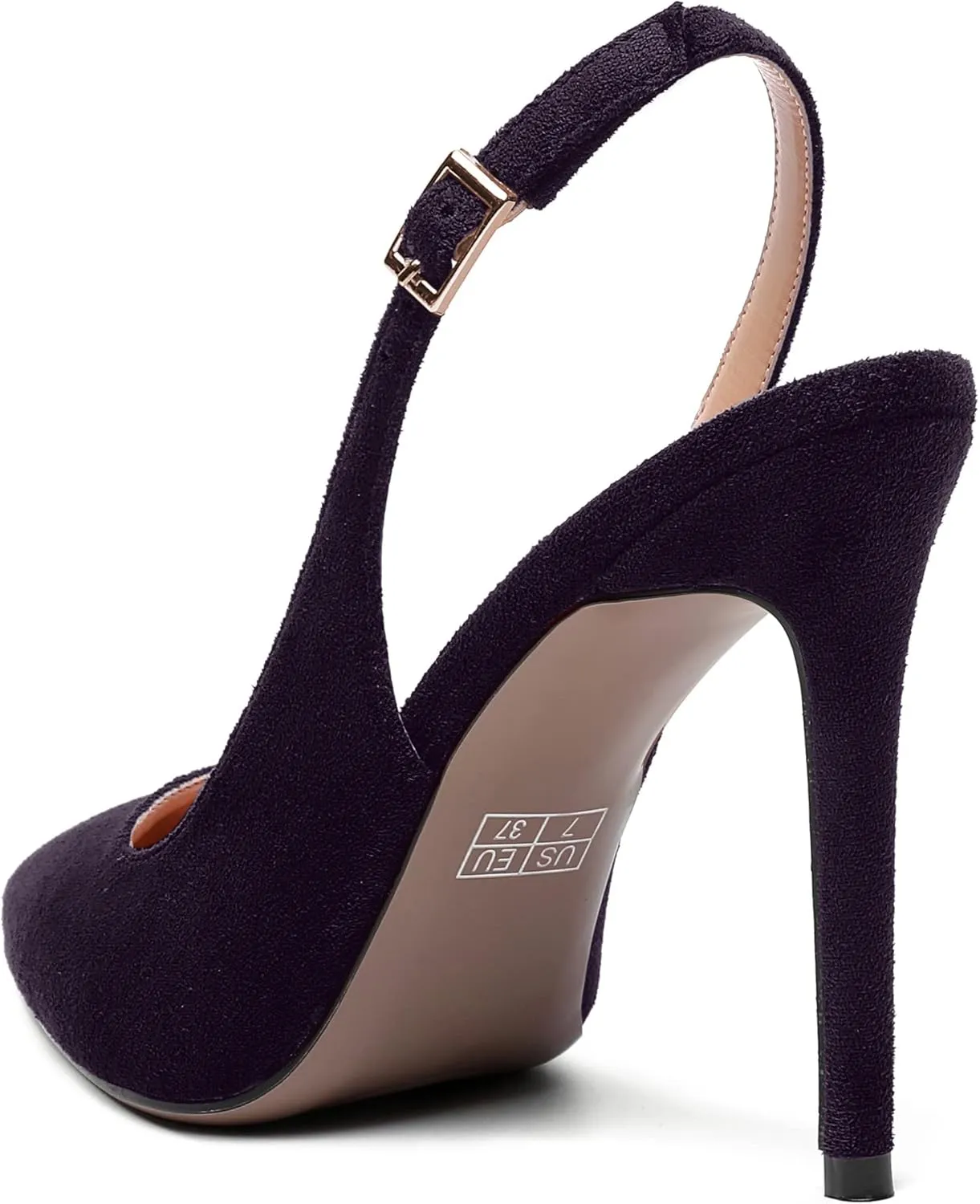 SHOWFOREST Womens Dating Slingback Buckle Dress Solid Pointed Toe Suede Stiletto High Heel Pumps Shoes 4 Inch