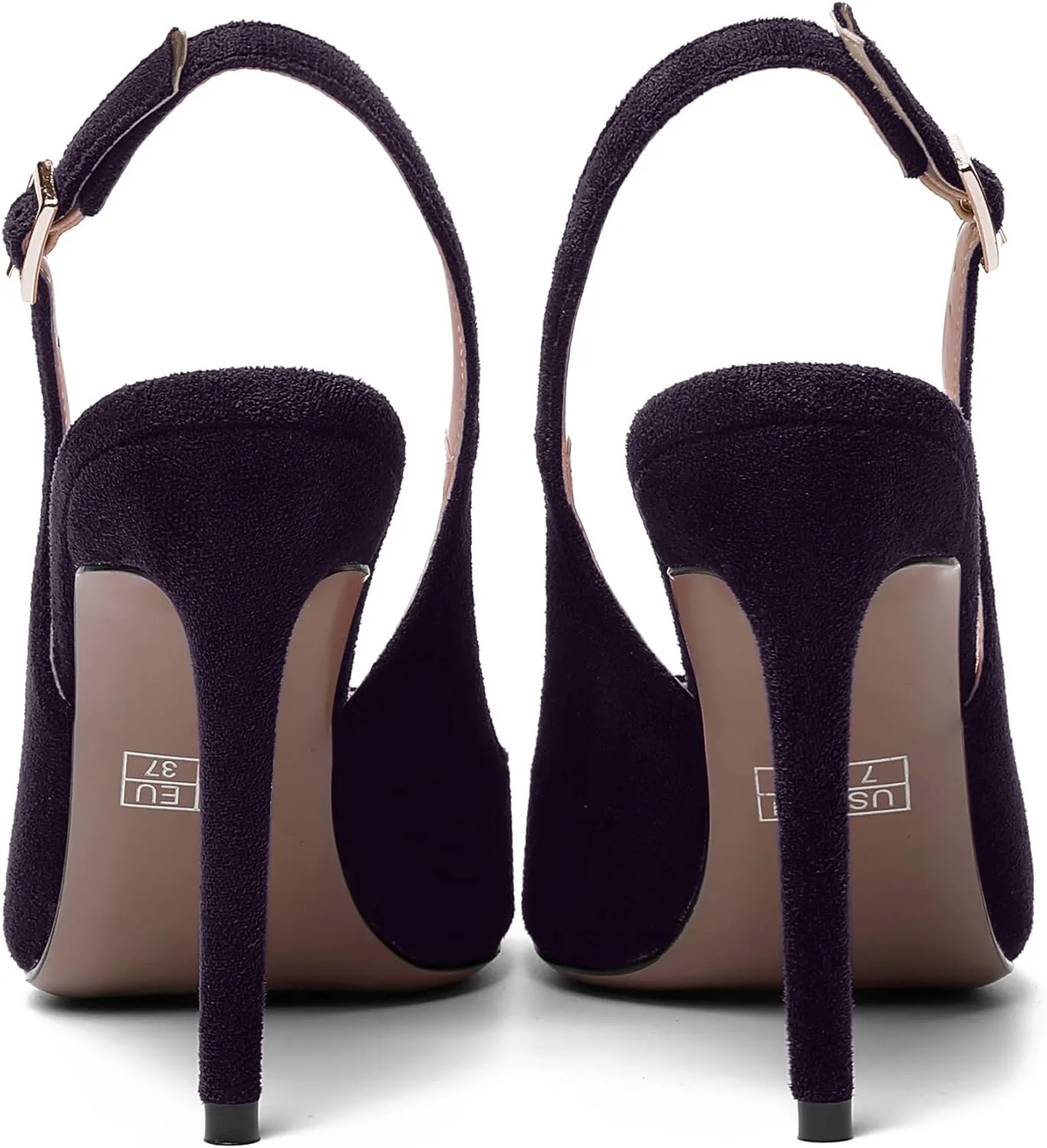 SHOWFOREST Womens Dating Slingback Buckle Dress Solid Pointed Toe Suede Stiletto High Heel Pumps Shoes 4 Inch