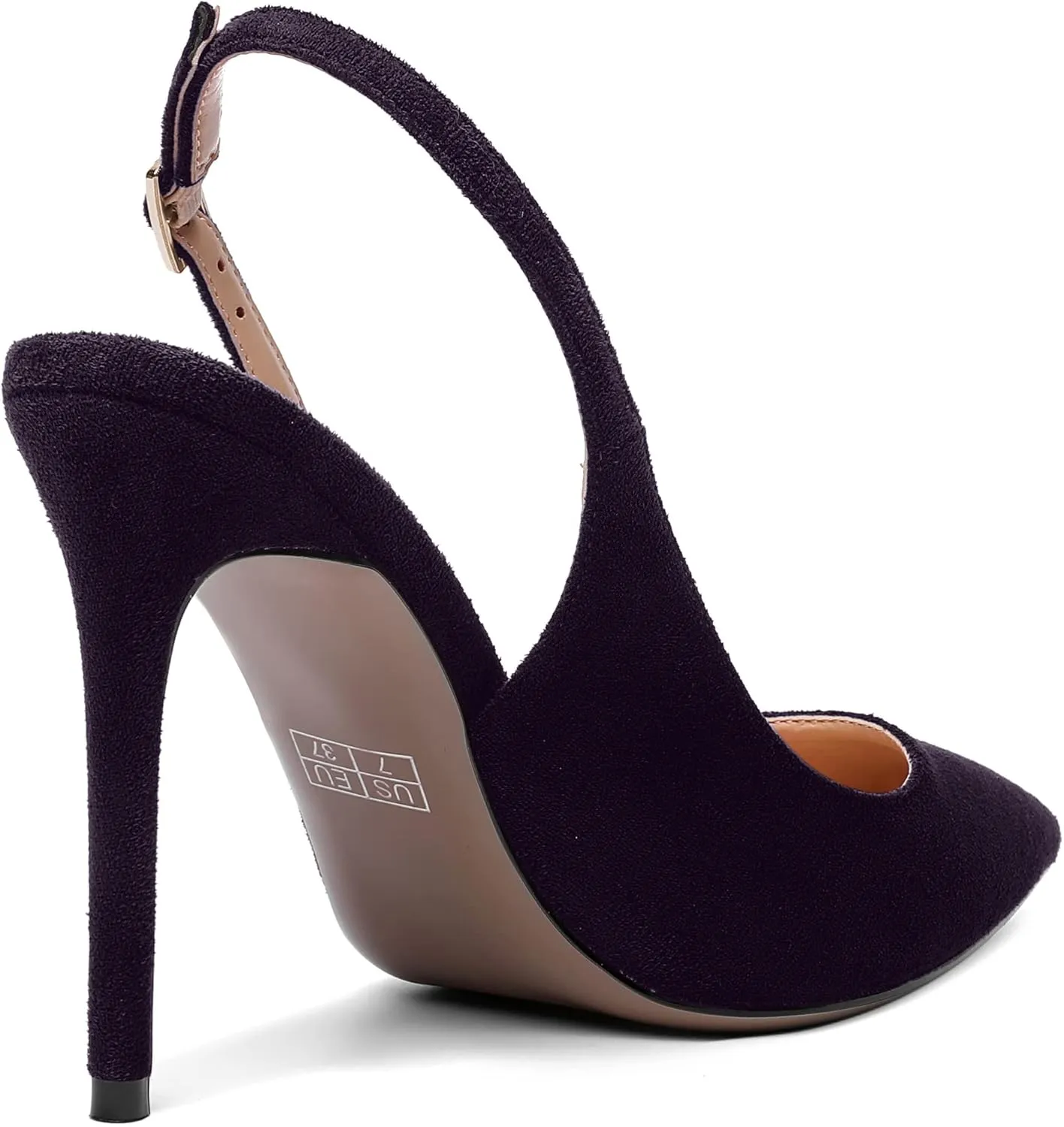 SHOWFOREST Womens Dating Slingback Buckle Dress Solid Pointed Toe Suede Stiletto High Heel Pumps Shoes 4 Inch