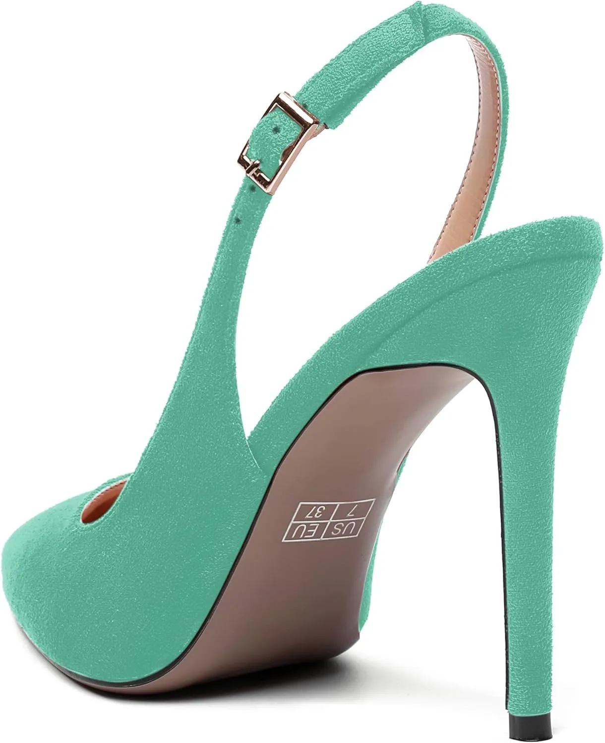 SHOWFOREST Womens Dating Slingback Buckle Dress Solid Pointed Toe Suede Stiletto High Heel Pumps Shoes 4 Inch